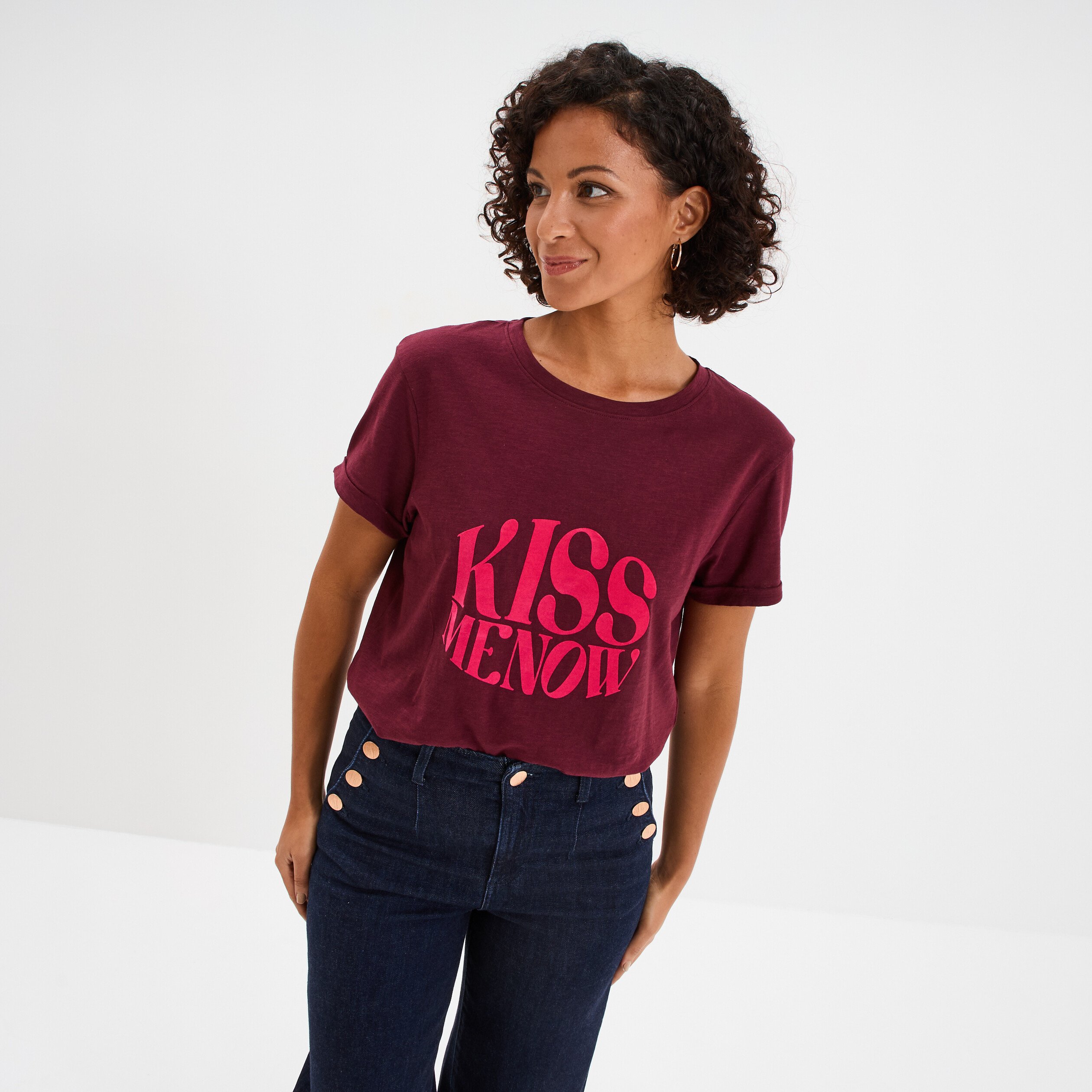 t shirt manches courtes coton bordeaux femme T-shirt manches courtes coton bordeaux femme