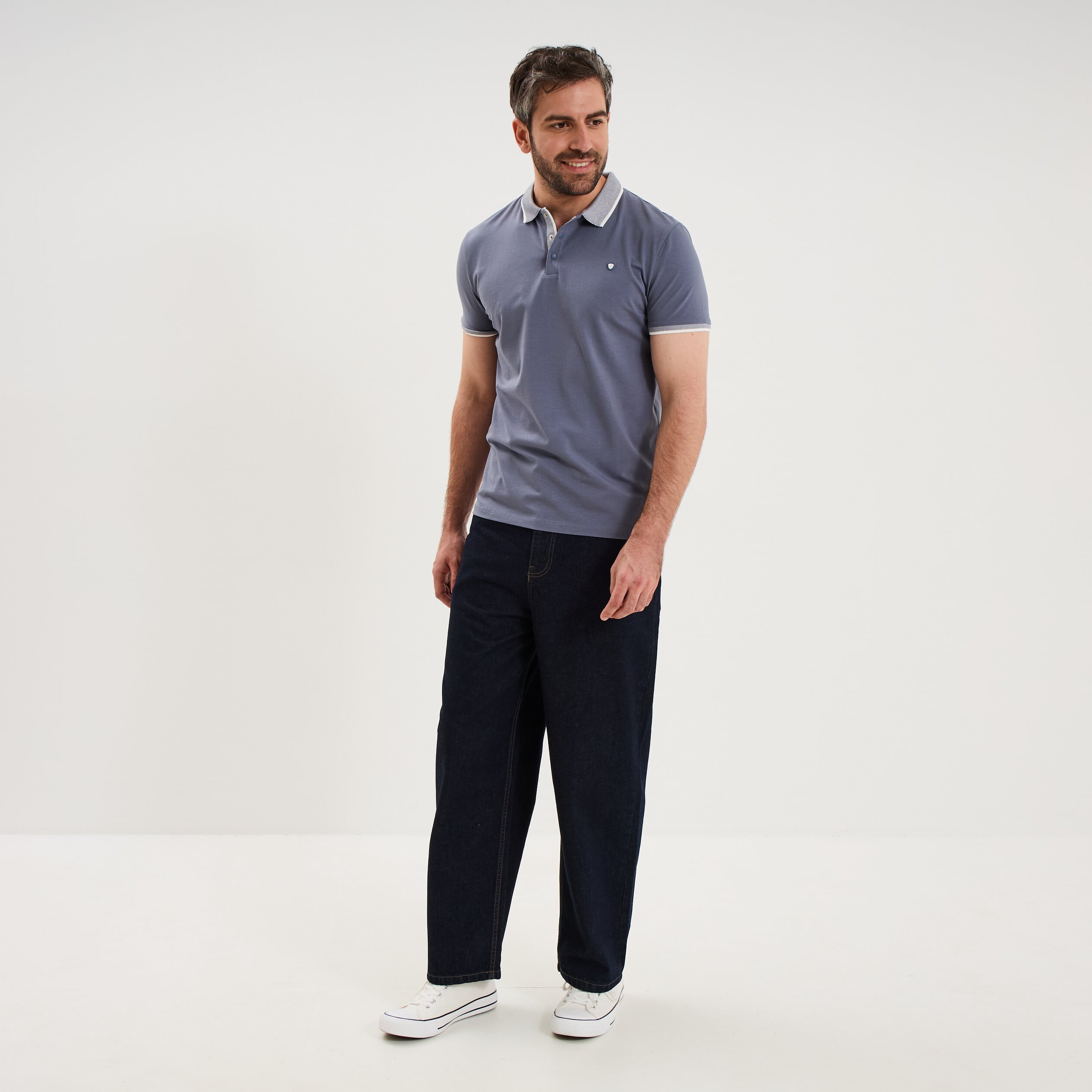 Polo slim manches courtes stretch bleu gris homme