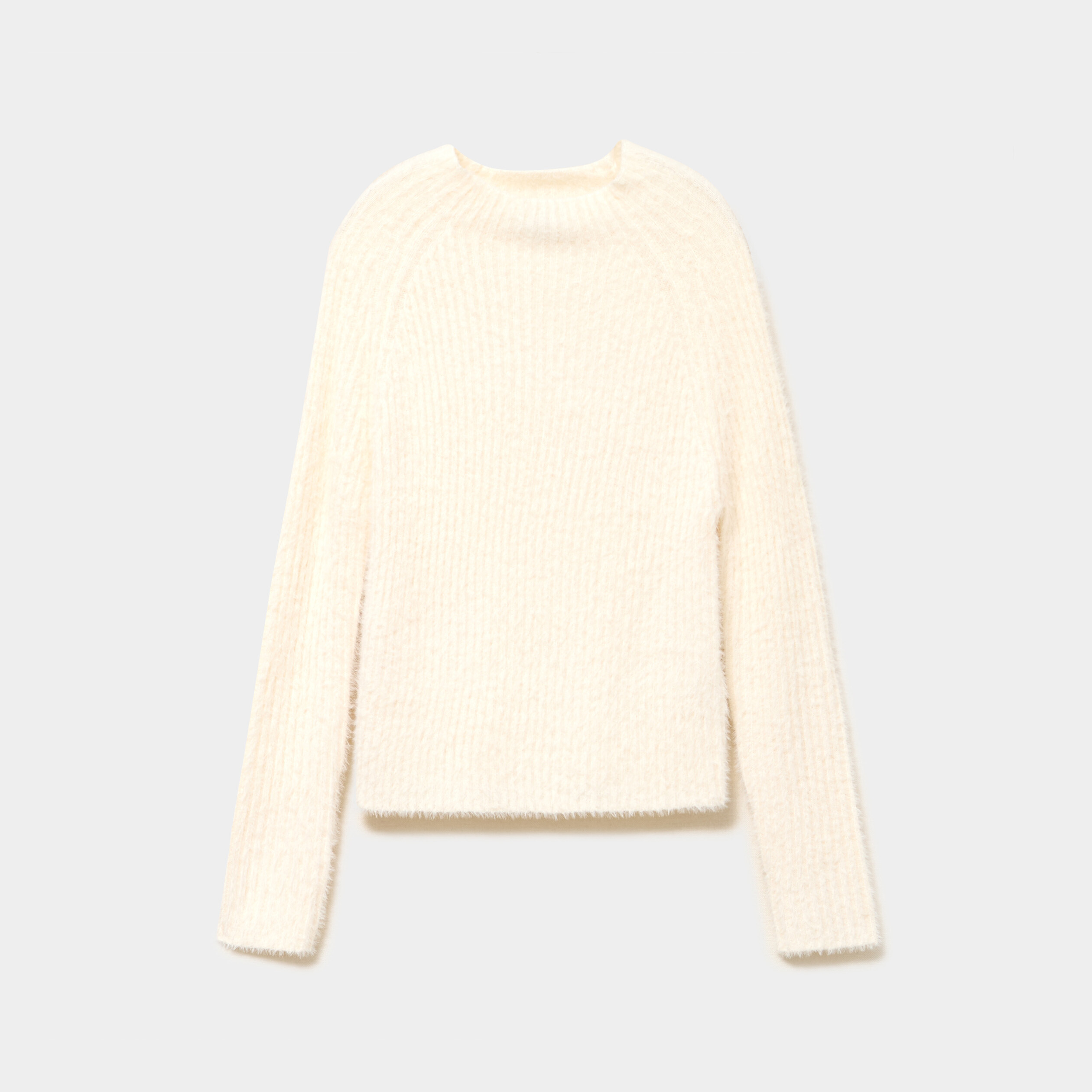 Pull col montant manches longues blanc femme