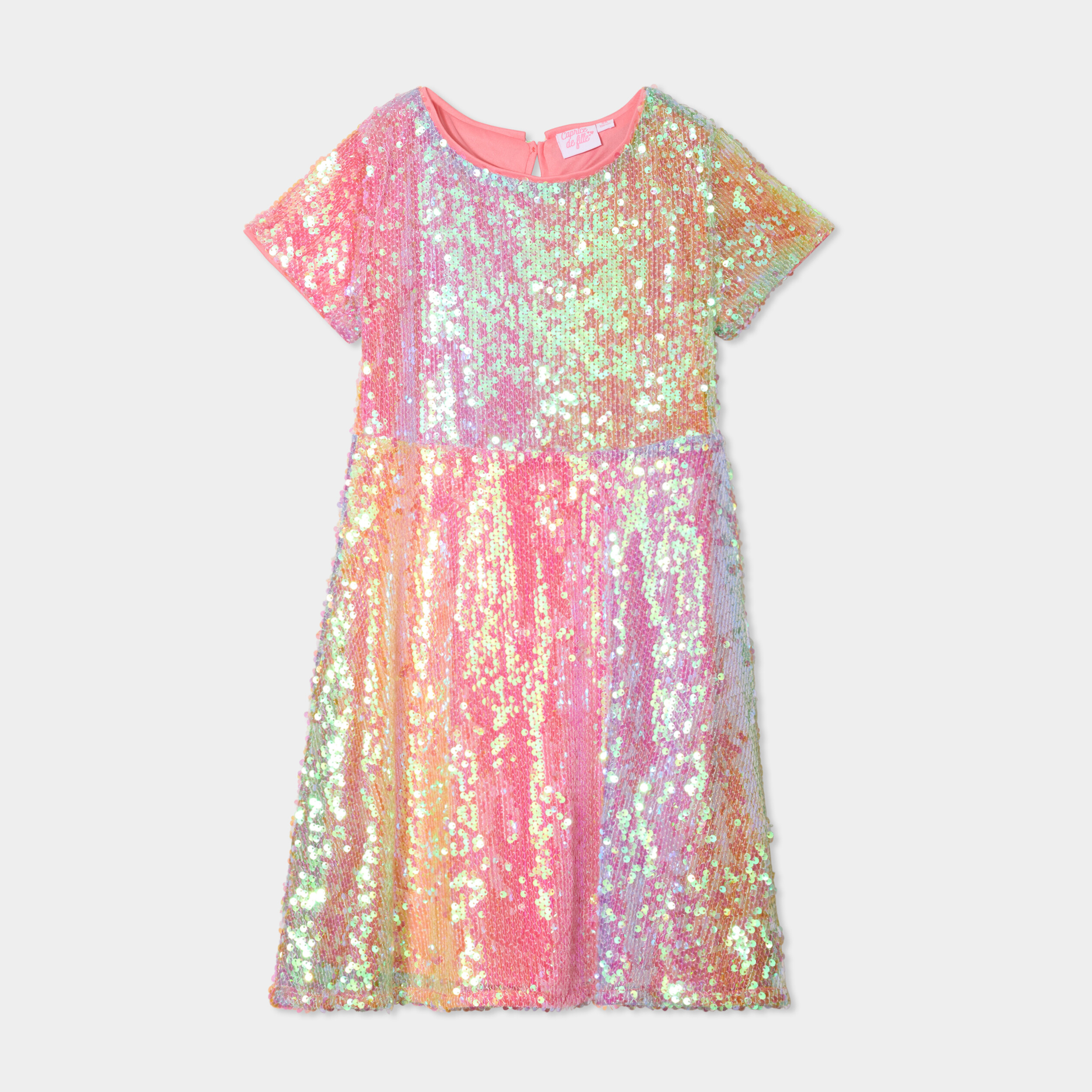 Robe à sequins manches courtes multicolore fille