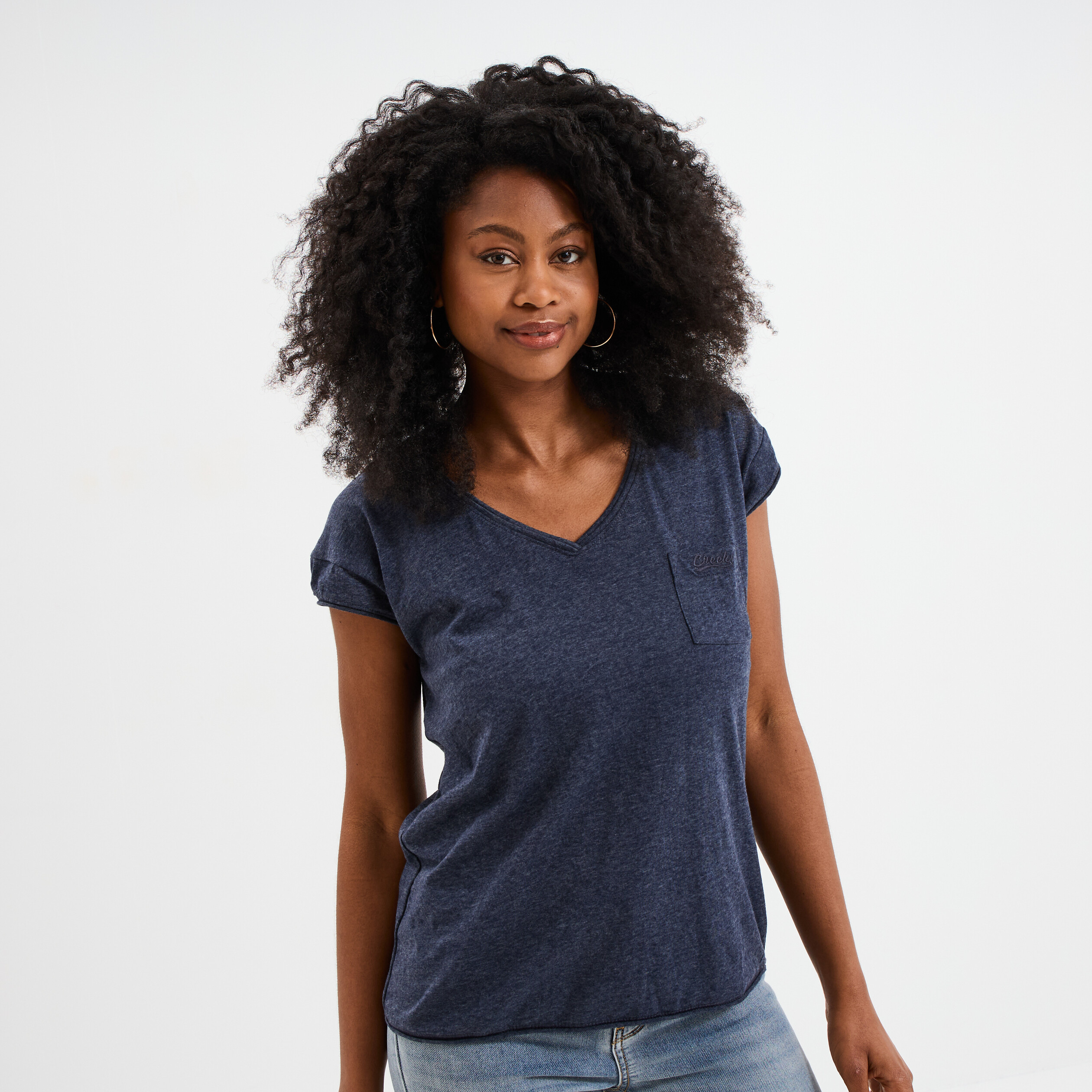 t shirt col v poche poitrine creeks bleu marine femme T-shirt col v poche poitrine Creeks bleu marine femme