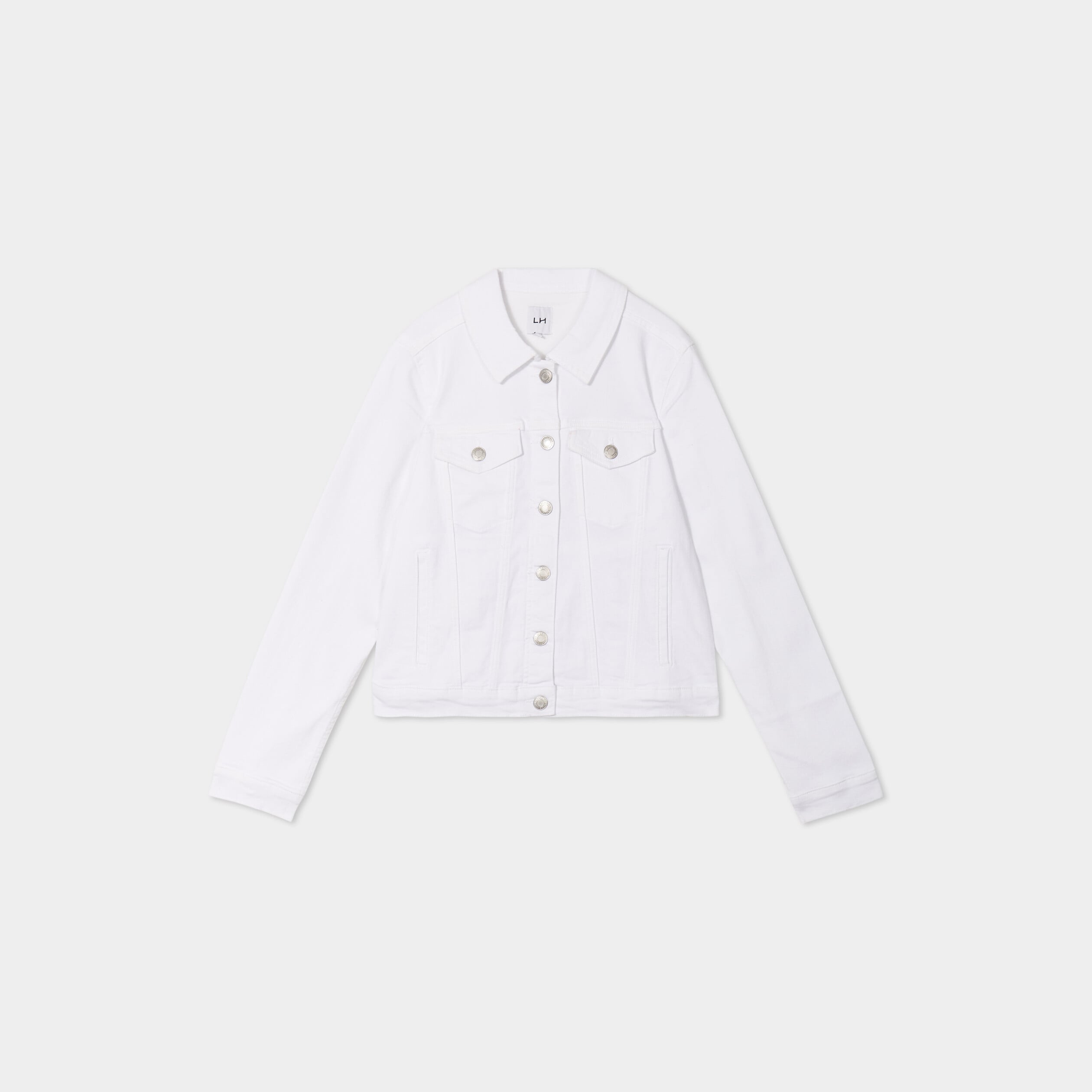 Veste en jean ajust&eacute;e boutonn&eacute;e denim blanc femme