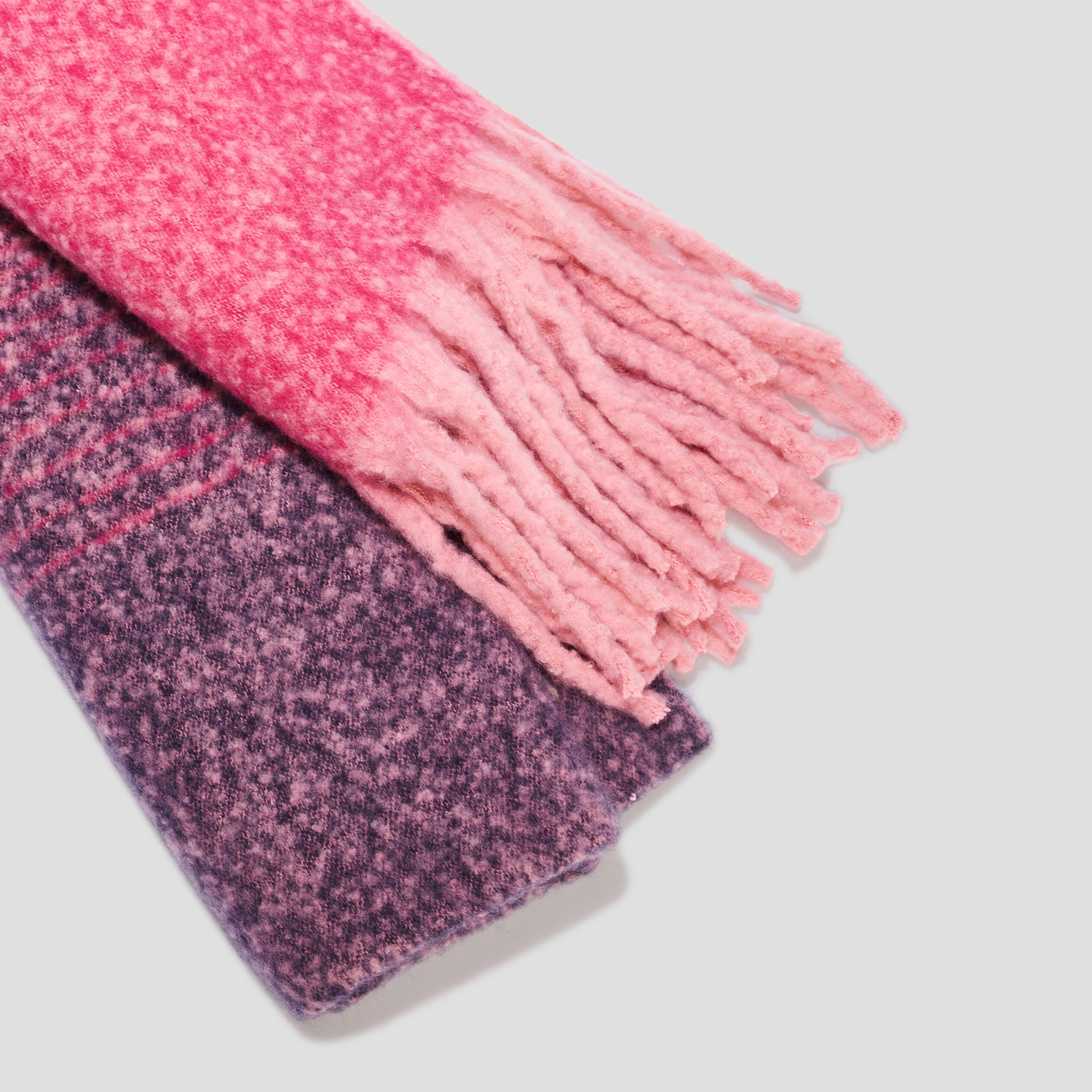 Écharpe à franges carreaux rose fushia femme