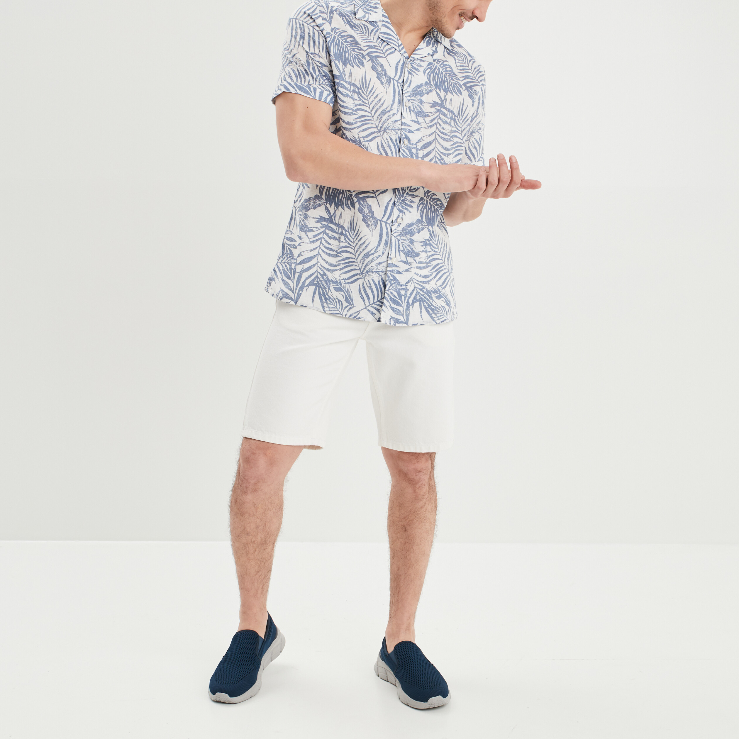 Chemise en coton manches courtes bleu homme