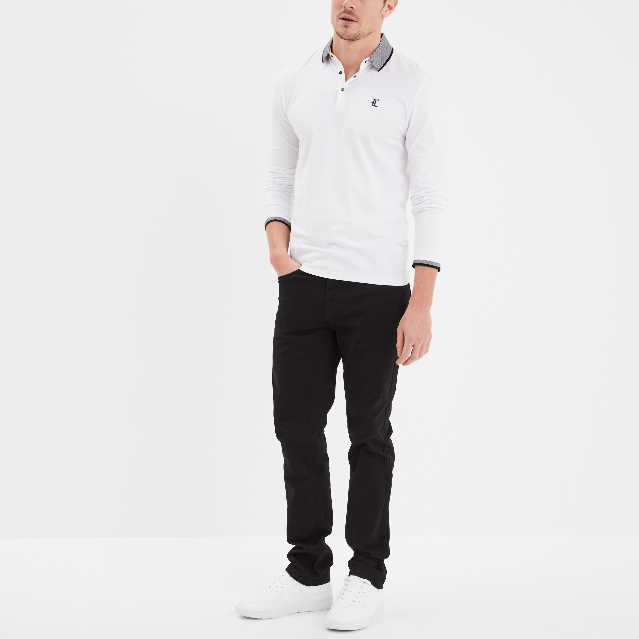 Pantalon droit en coton stretch noir homme