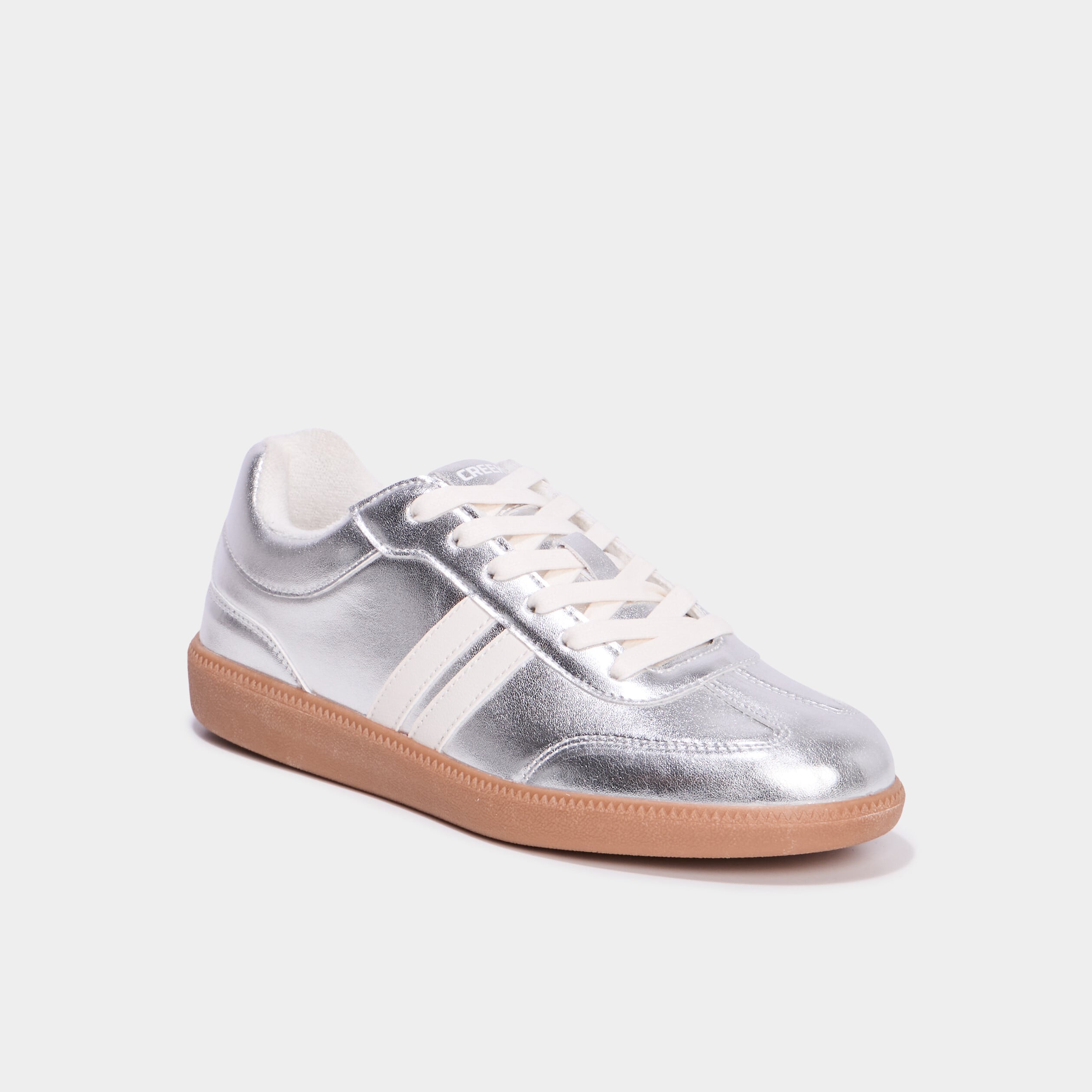Tennis basses &agrave; lacets gris argent femme