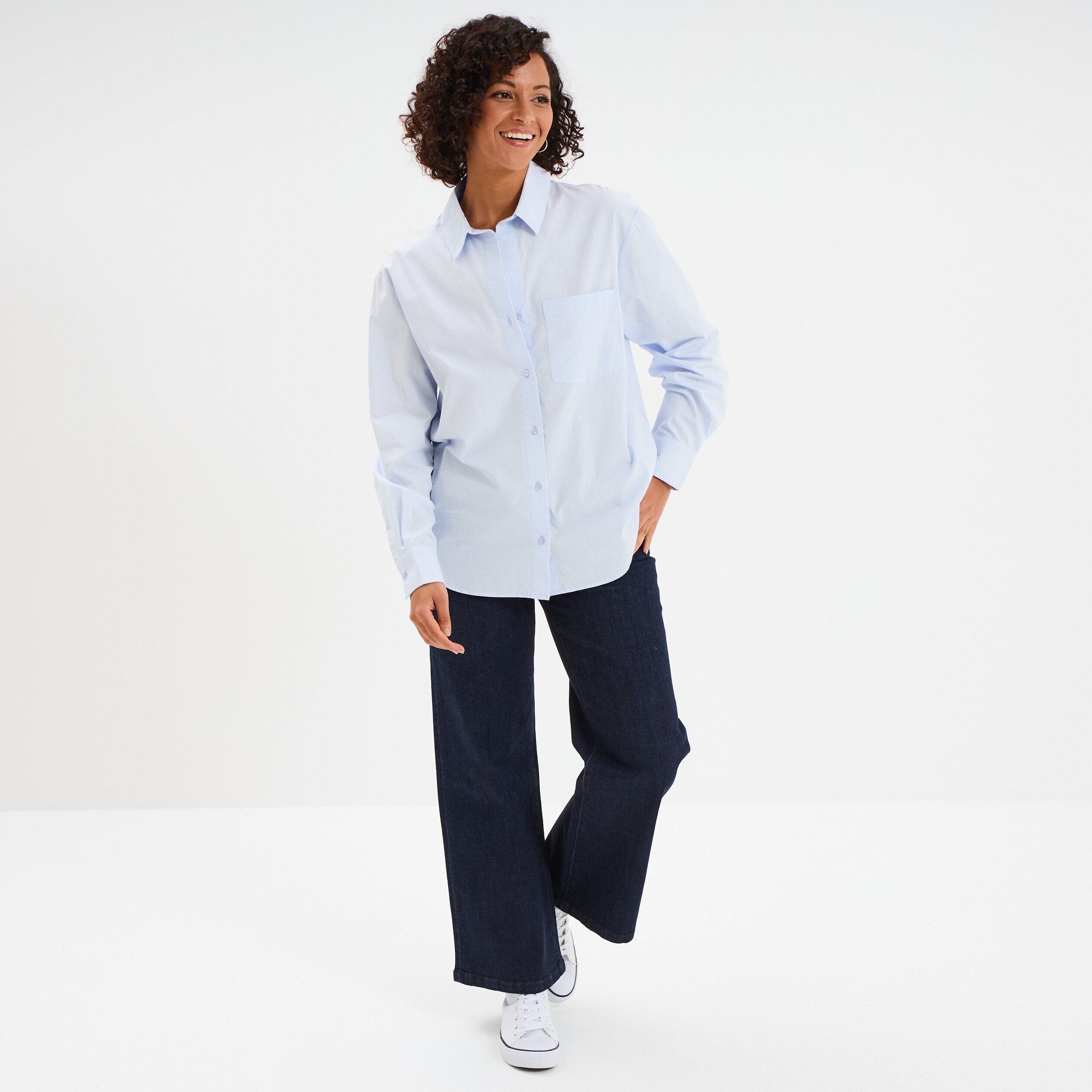 chemise oversize 1 poche coton bleu ciel femme Chemise oversize 1 poche coton bleu ciel femme