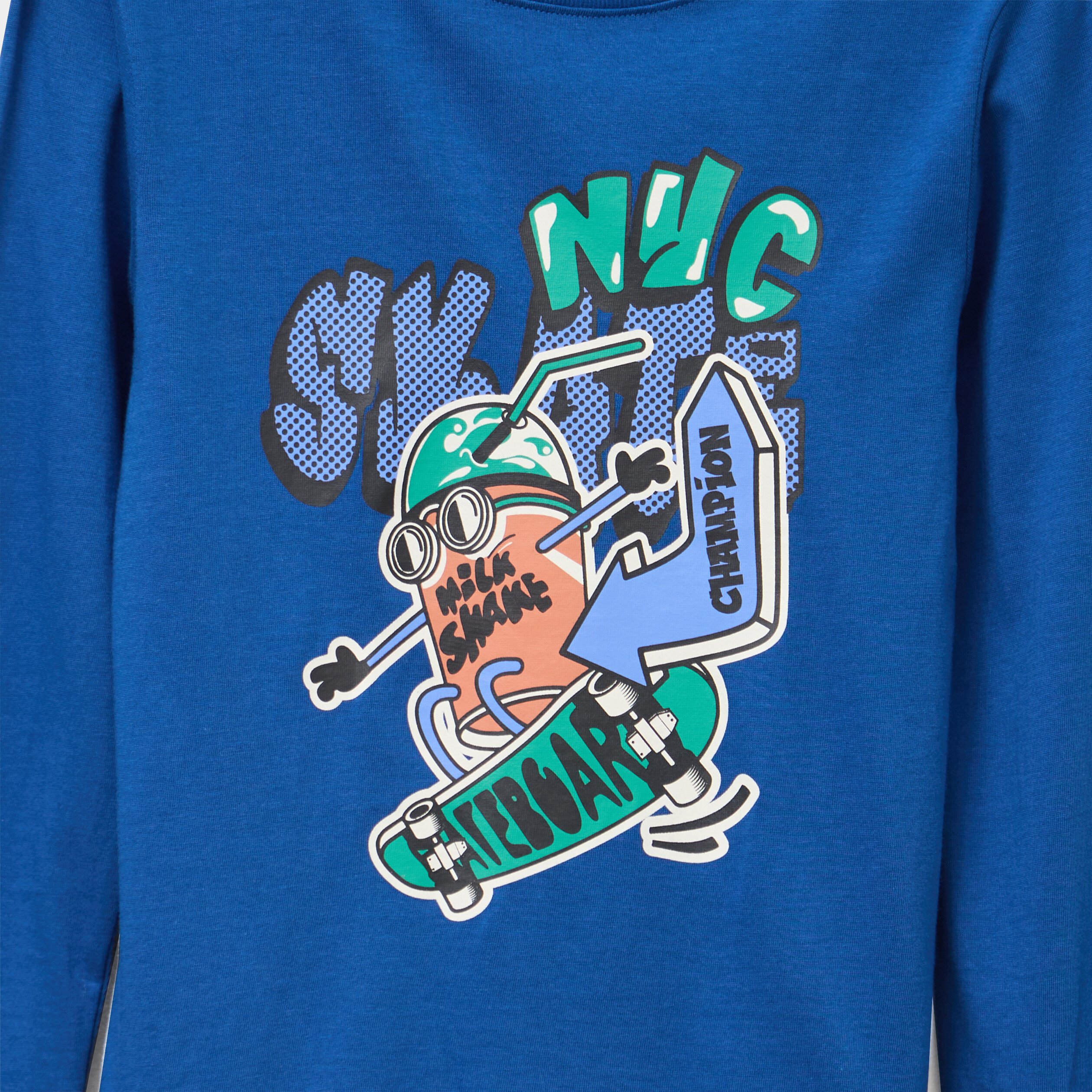 t shirt col rond manches longues coton bleu garcon T-shirt col rond manches longues coton bleu garçon