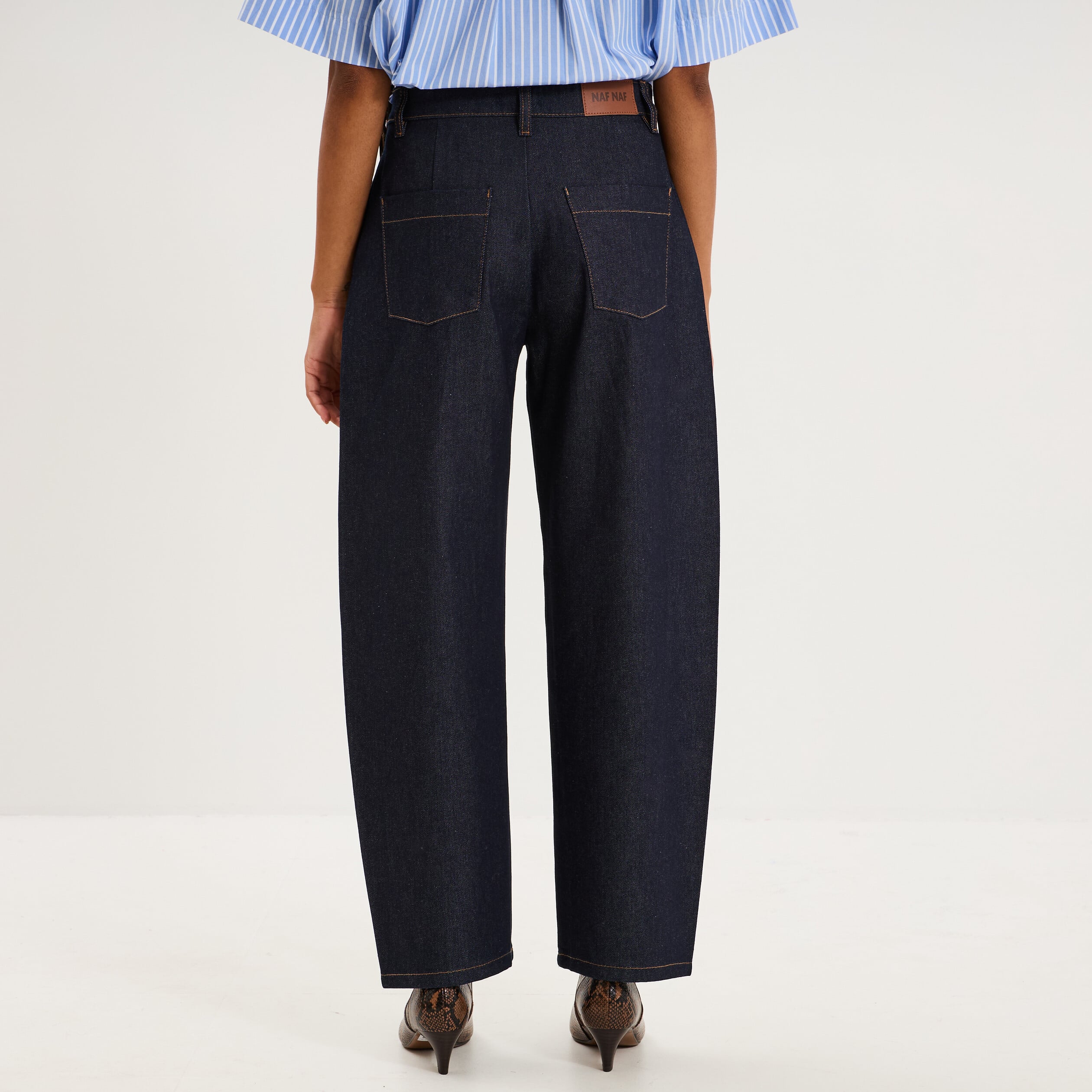 Jean barrel taille haute denim brut femme