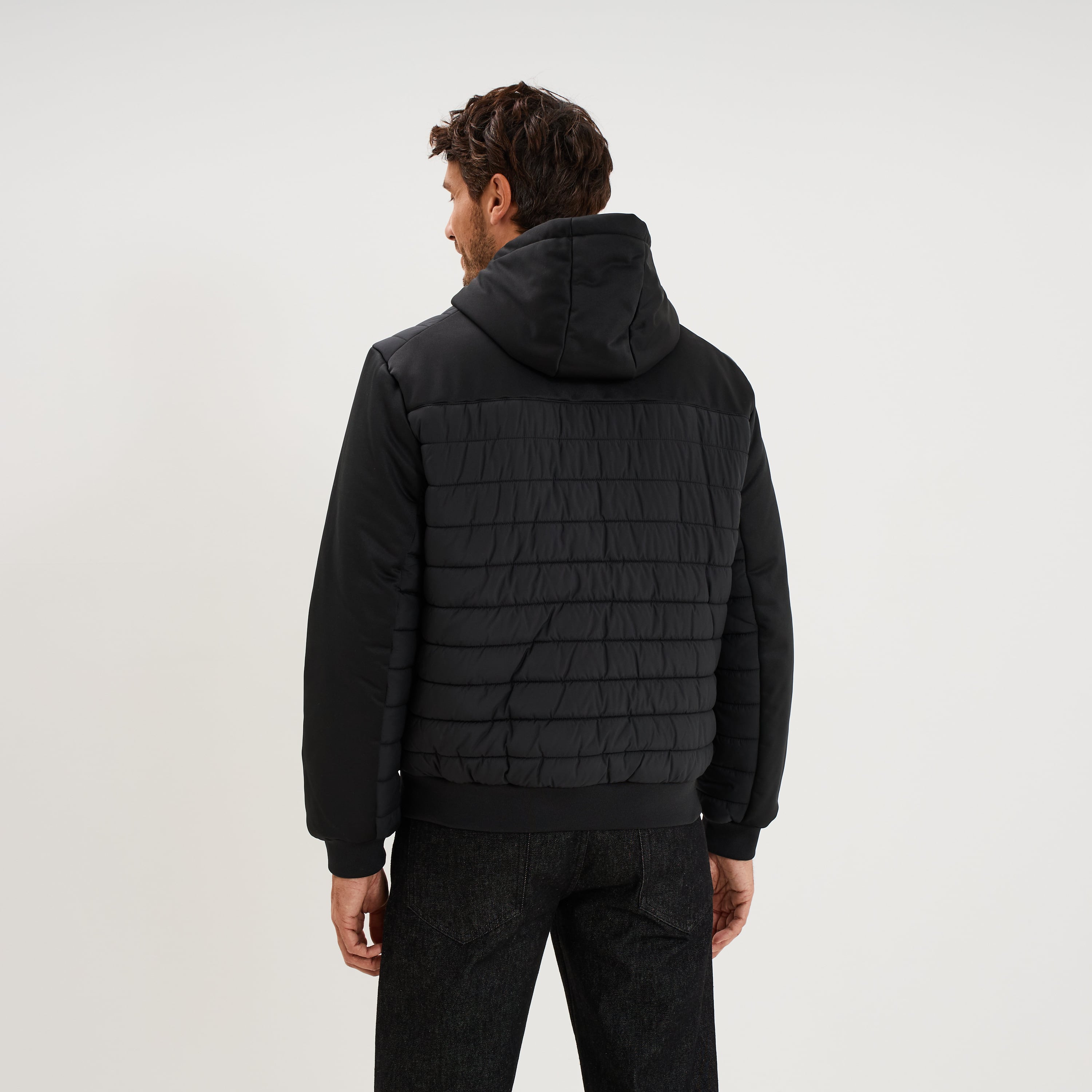 Blouson d&eacute;perlant &agrave; capuche noir homme