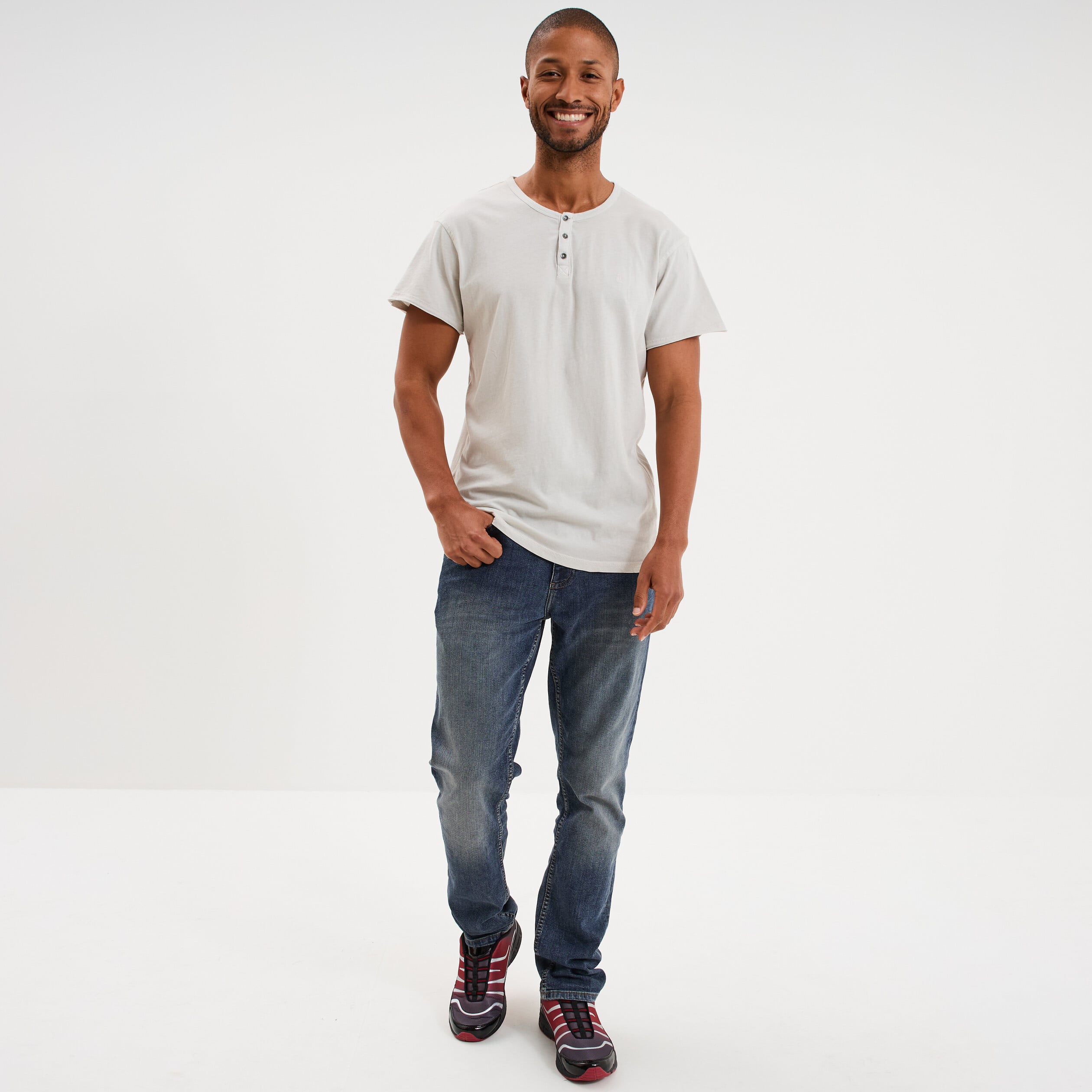 T-shirt col tunisien manches courte gris clair homme