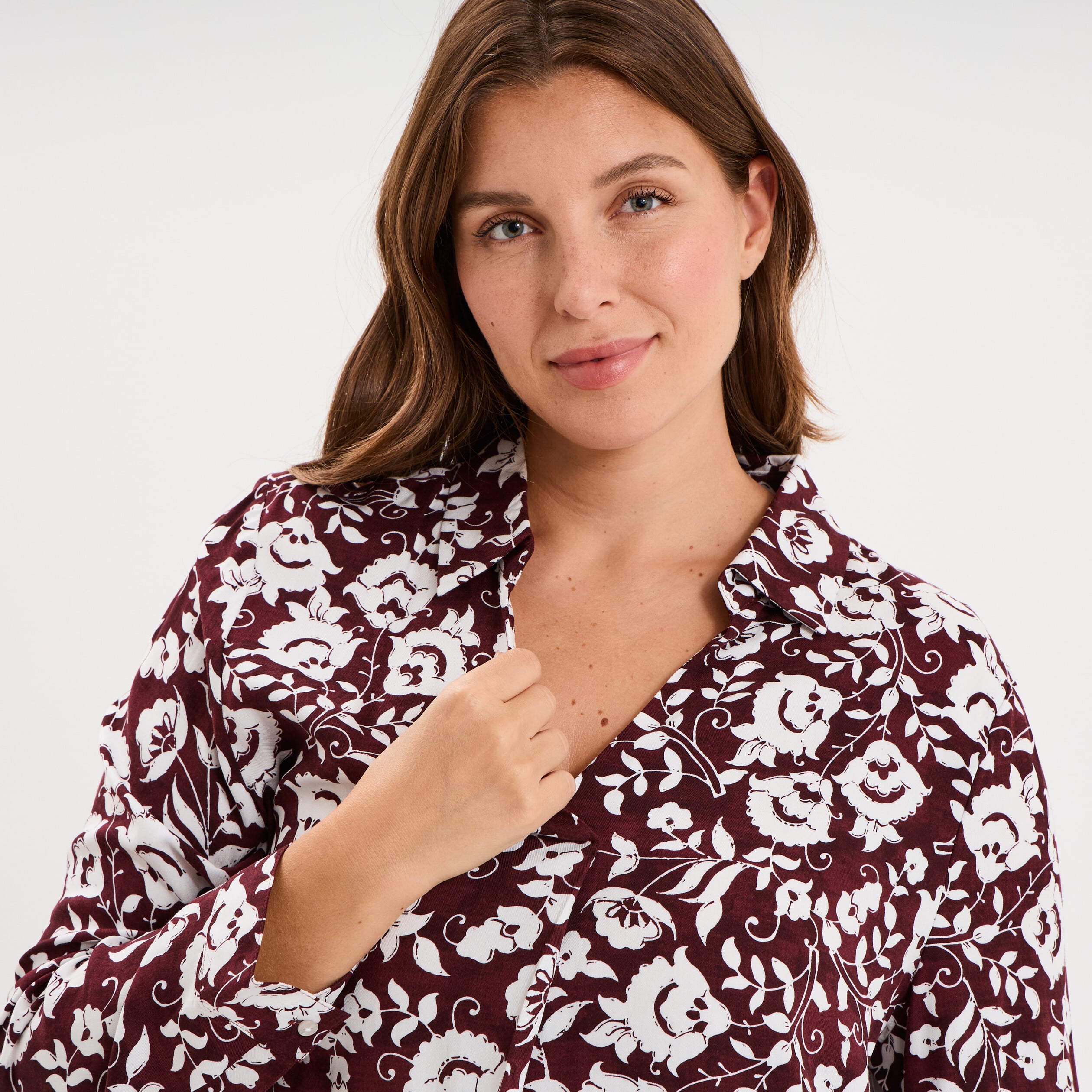 Blouse fluide manches 3/4 bordeaux femme grande taille