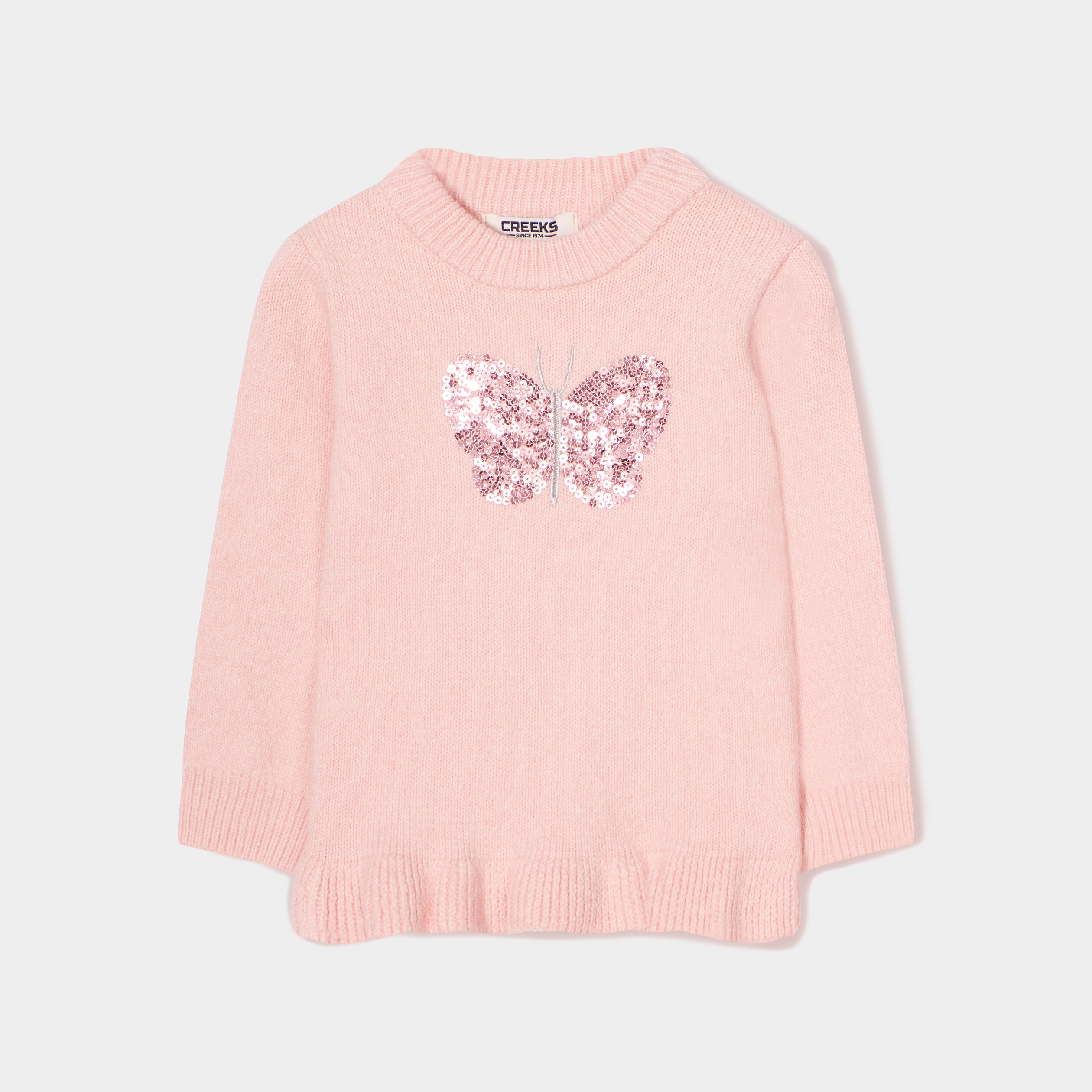 Pull à sequins et volants Creeks rose clair bébé fille