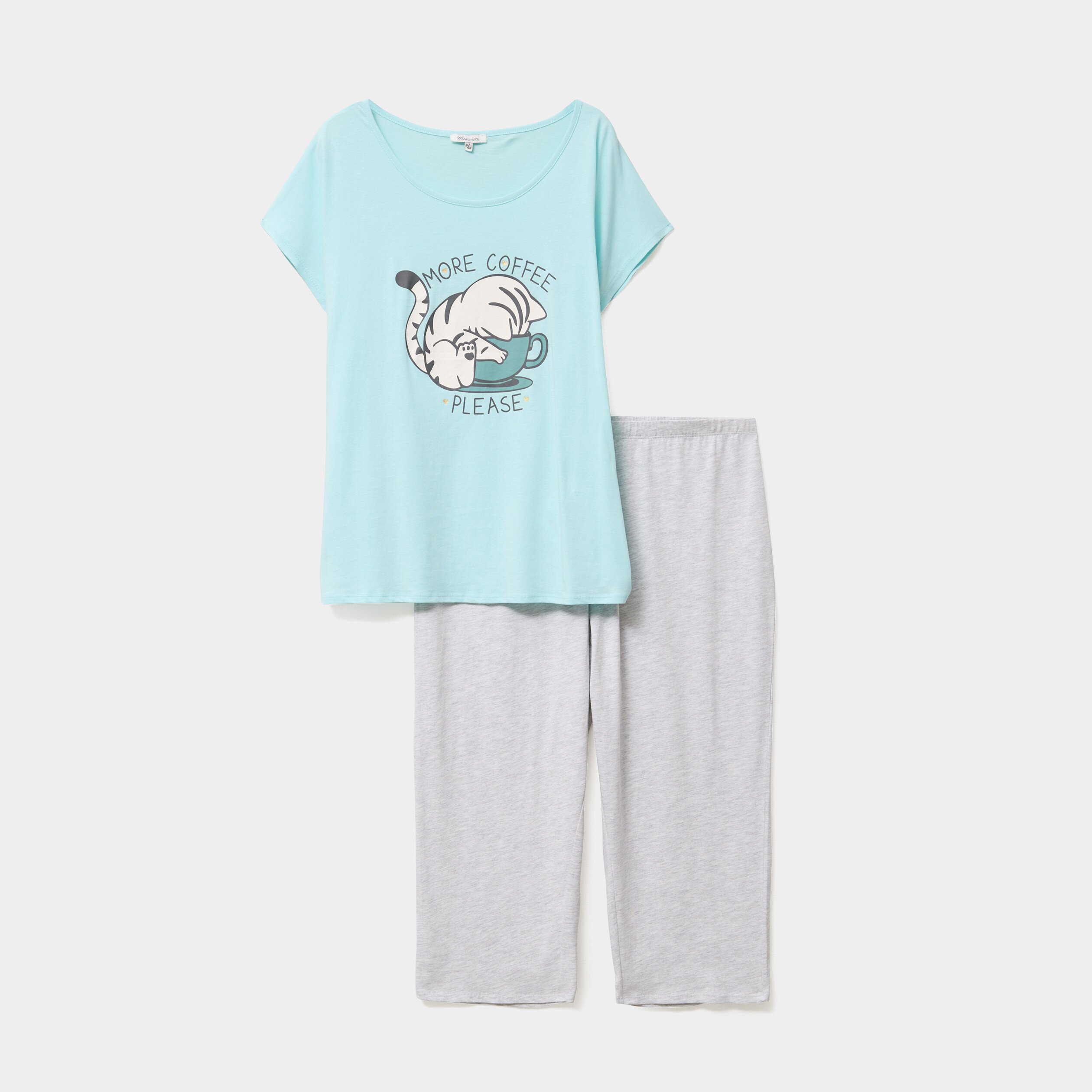 ensemble pyjama corsaire coton bleu turquoise femmegt Ensemble pyjama corsaire coton bleu turquoise femme grande taille