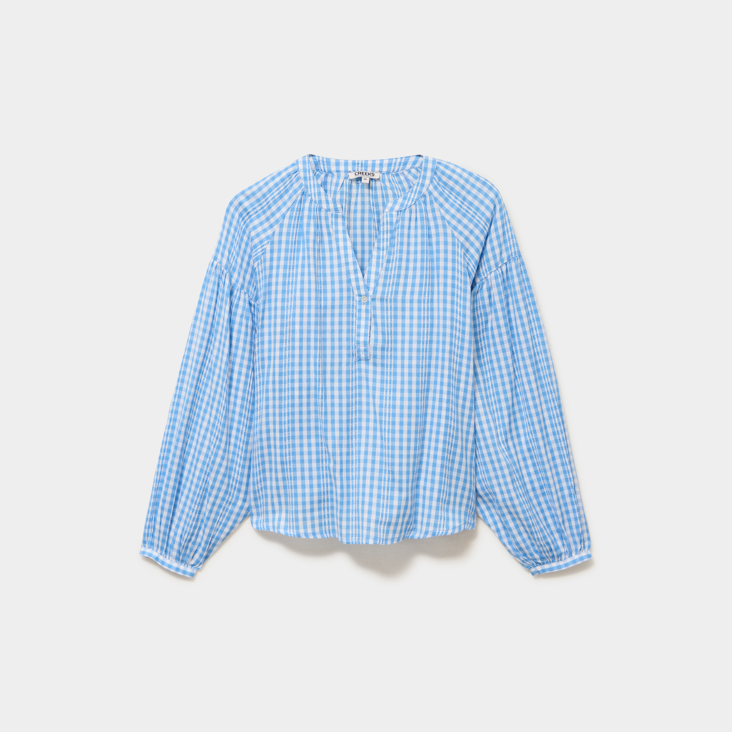 Blouse oversize col tunisien coton bleu clair femme