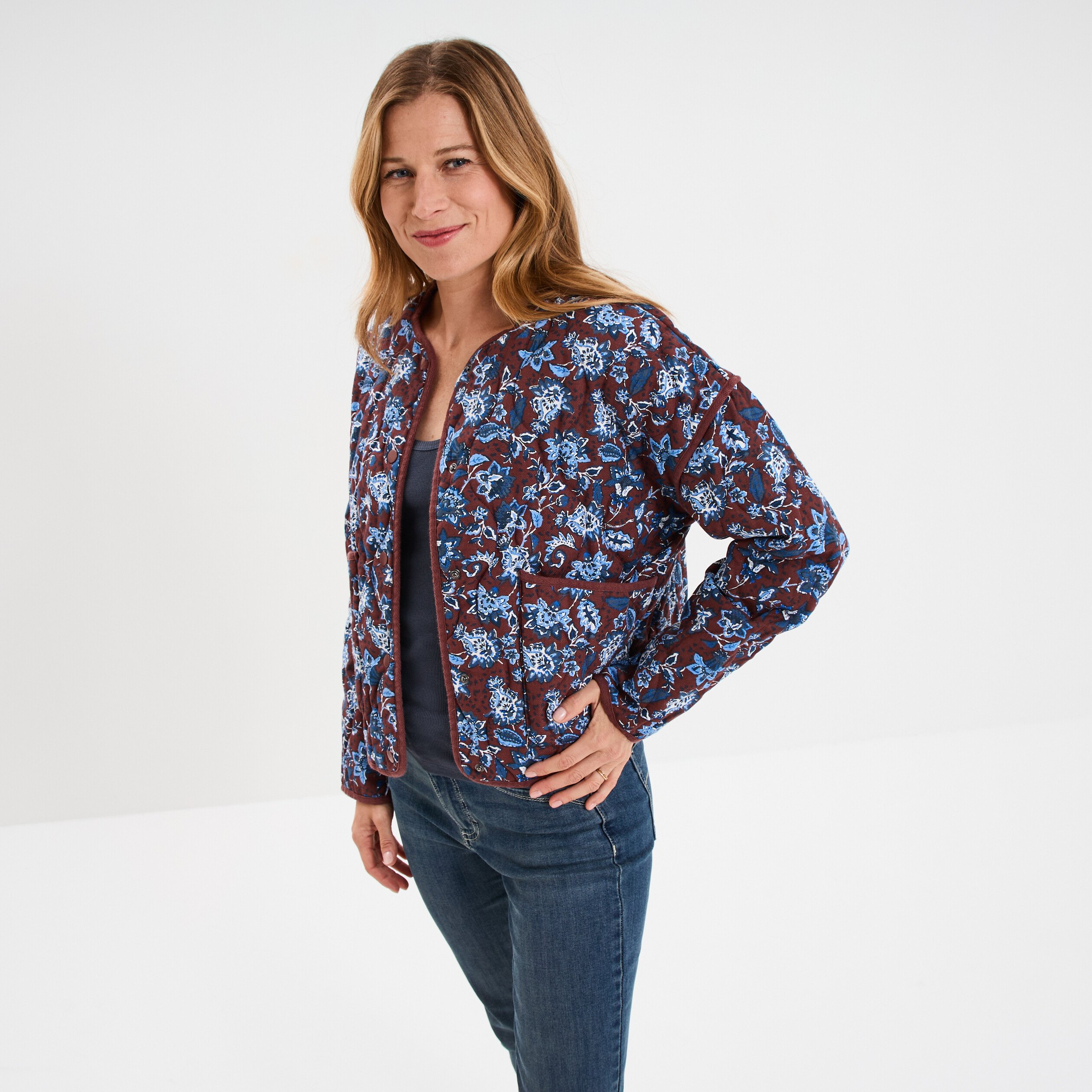 veste matelassee col rond coton marron femme Veste matelassée col rond coton marron femme