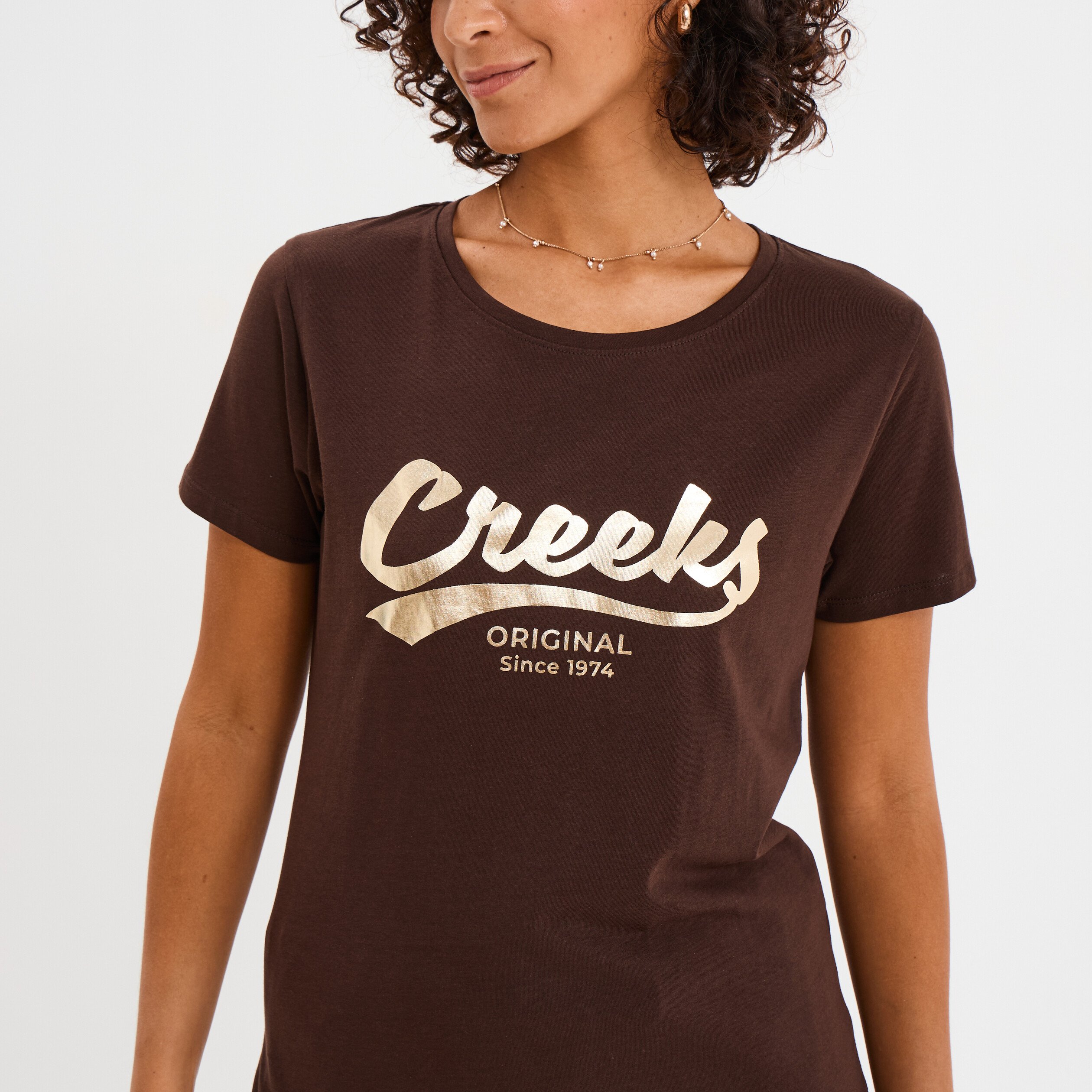 t shirt col rond manches courtes creeks marron fonce femme T-shirt col rond manches courtes Creeks marron foncé femme