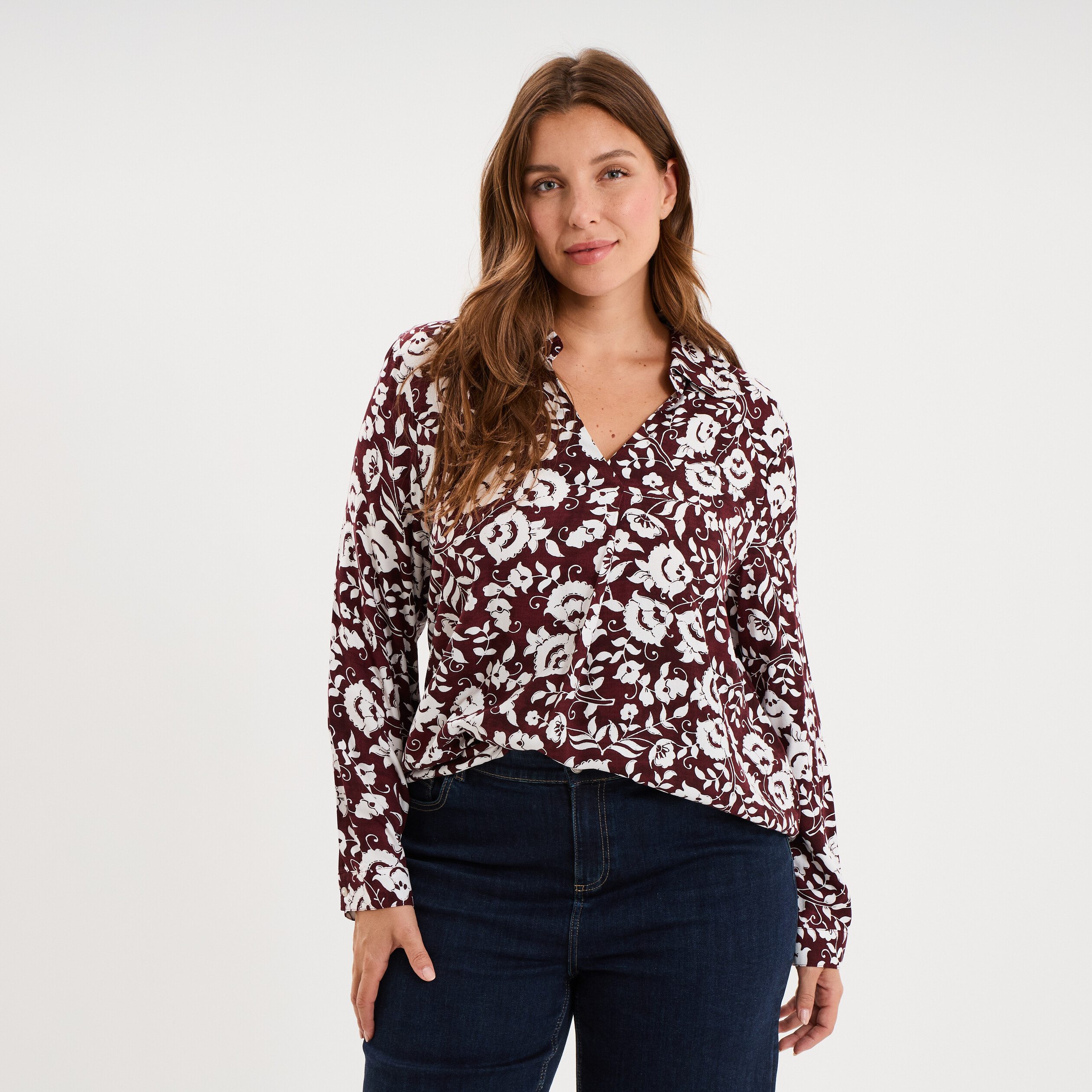Blouse fluide manches 3/4 bordeaux femme grande taille