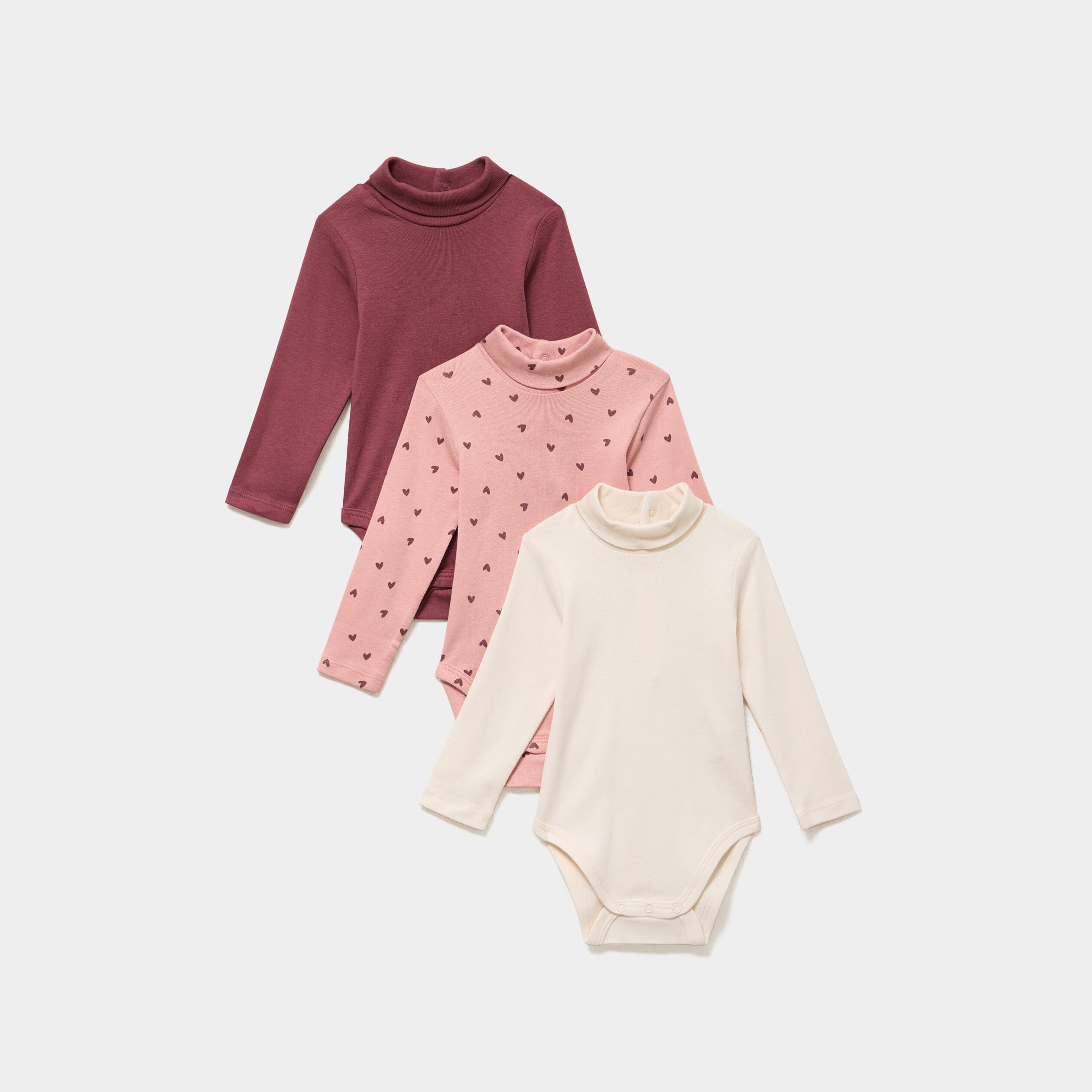Lot 3 bodies coton manches longues rose poudr&eacute;e b&eacute;b&eacute;