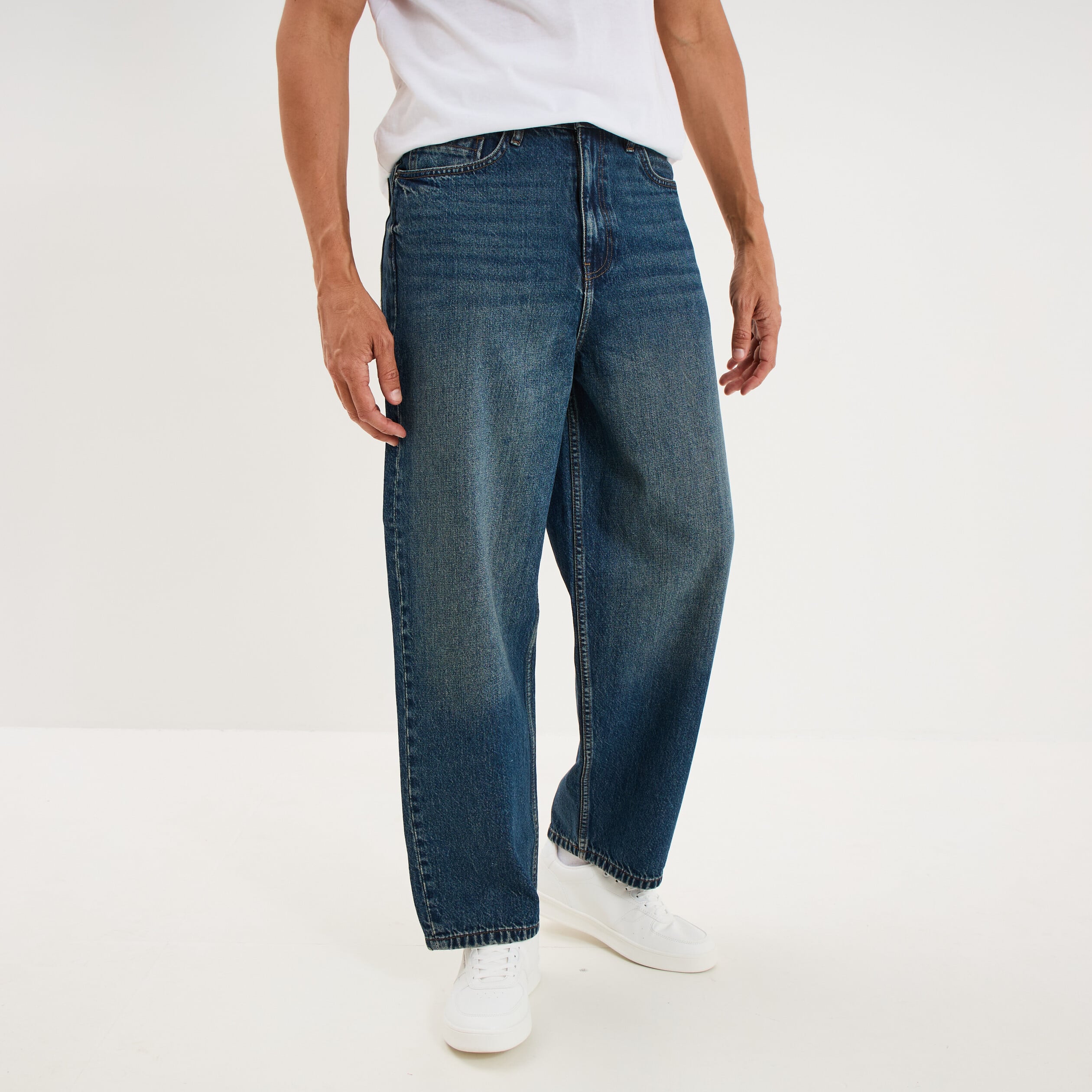 Jeans baggy 5 poches coton denim stone homme