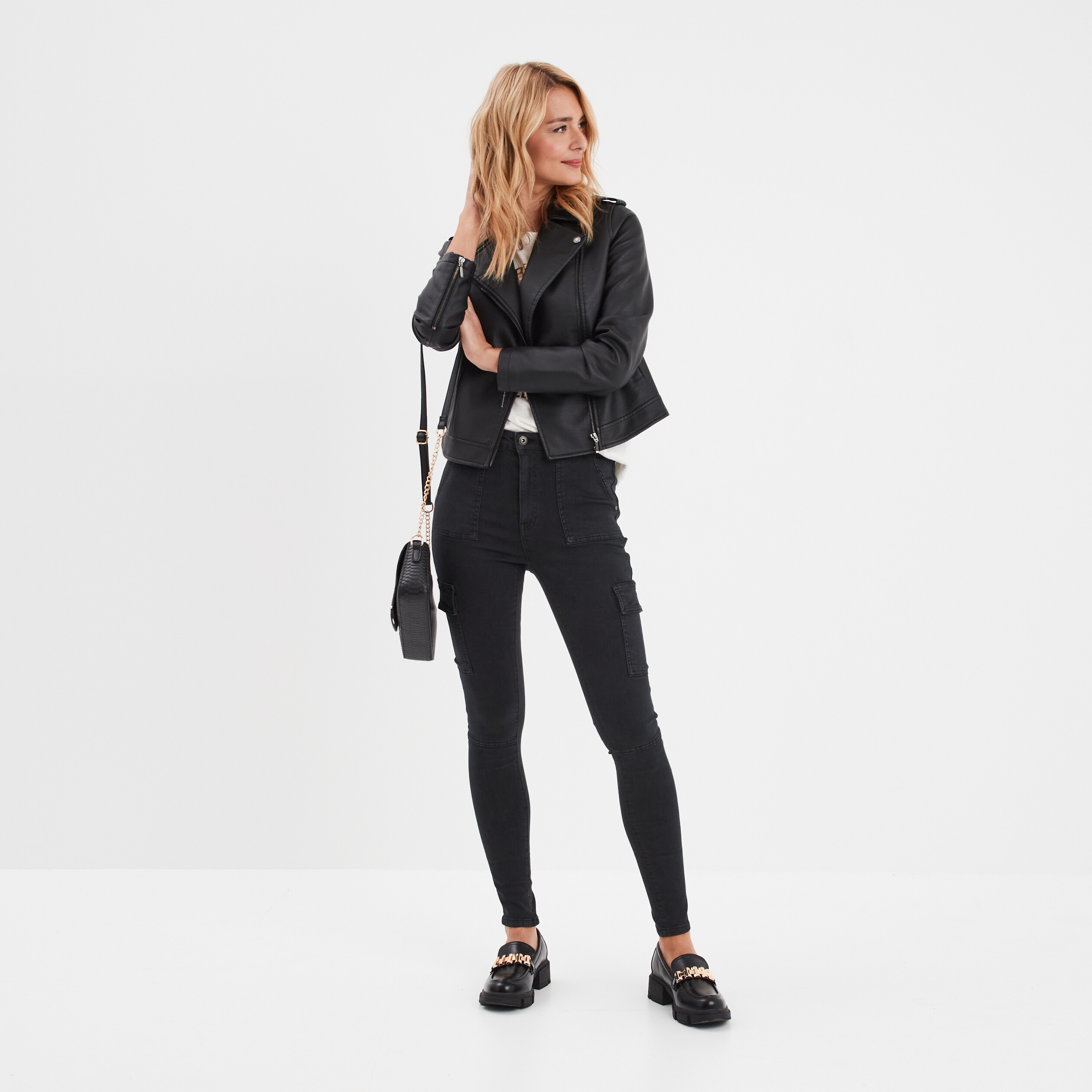Pantalon cargo skinny 7/8ème Liberto noir femme