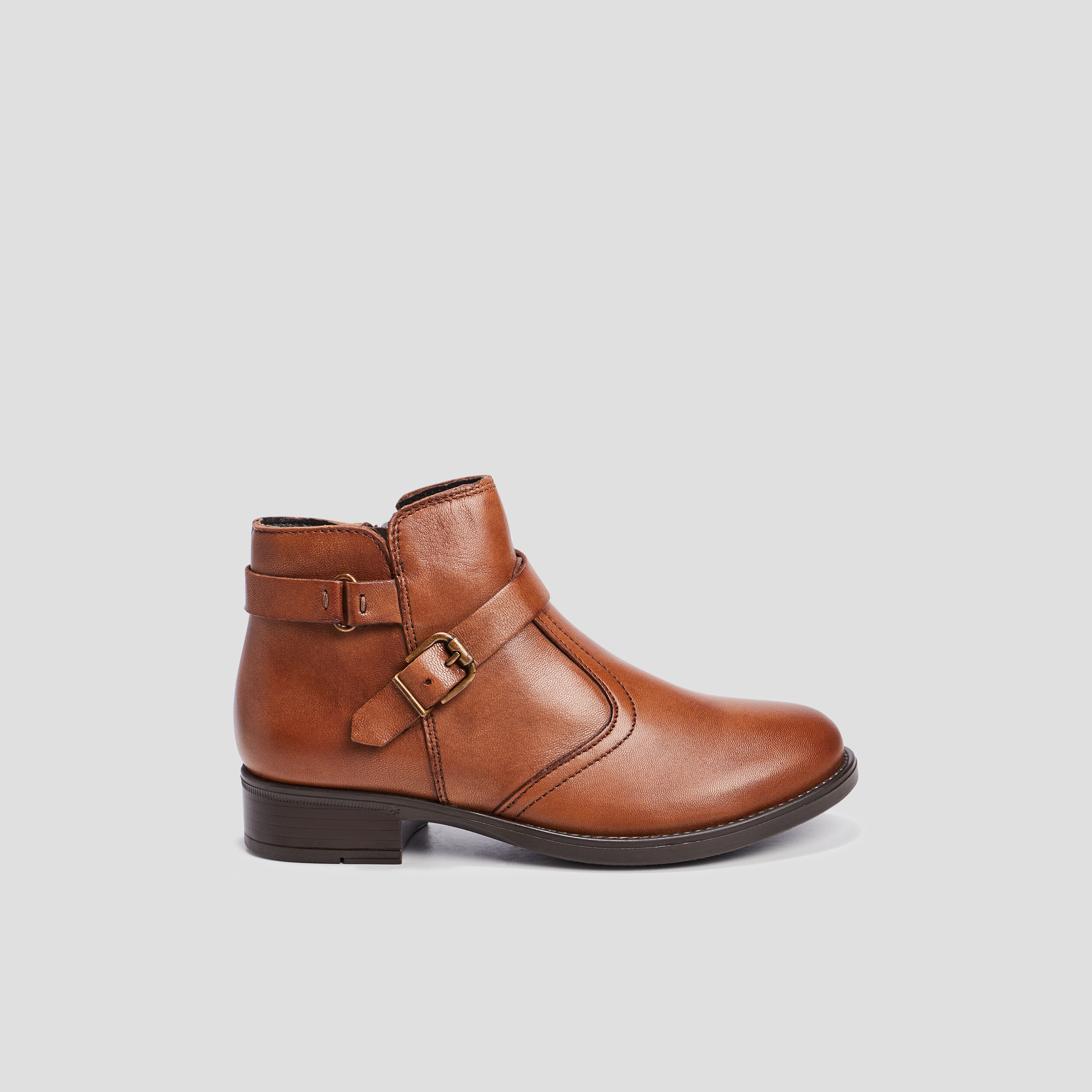 Bottines zippées en cuir camel fille