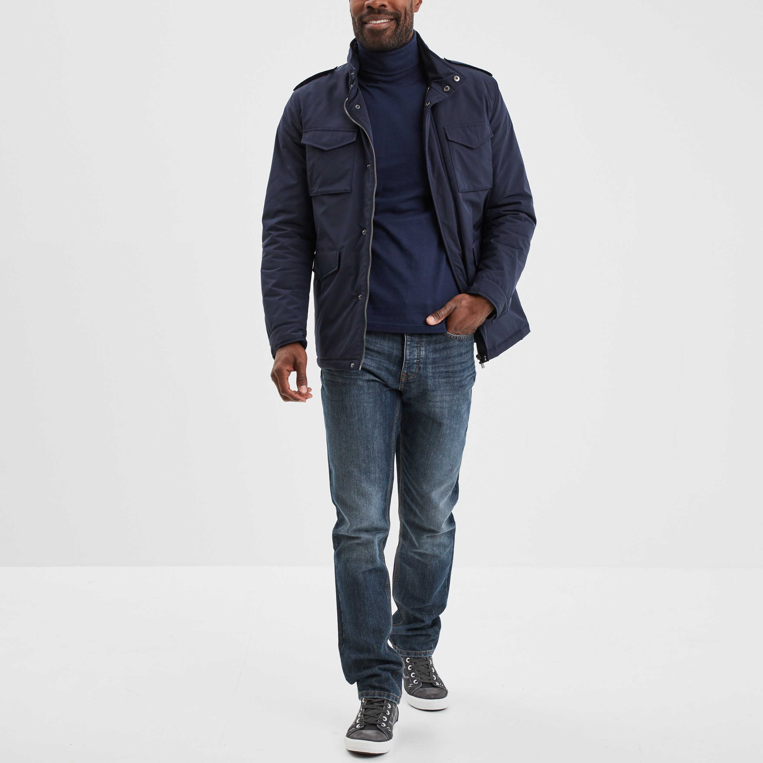 T-shirt col roulé manches longues bleu marine homme