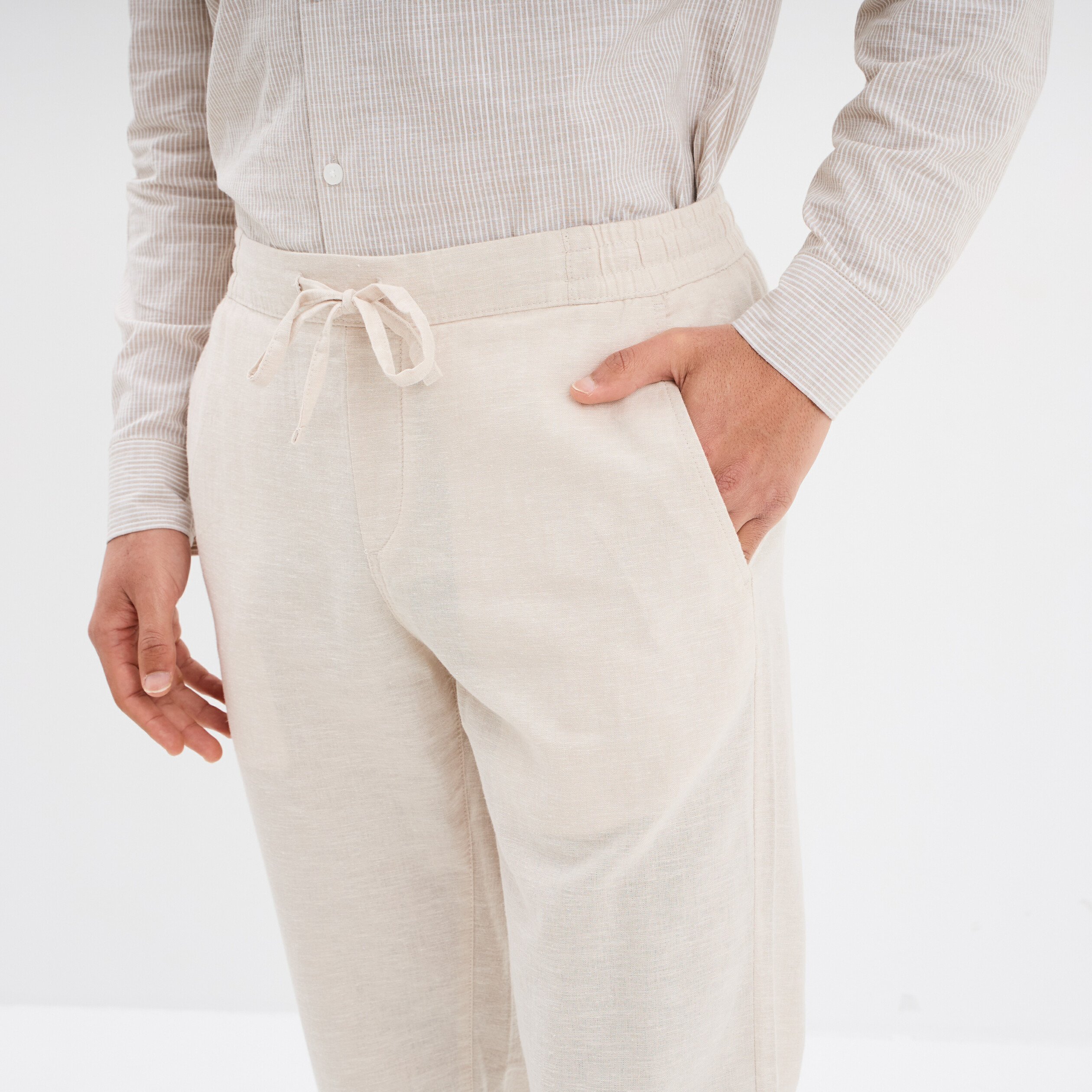 pantalon de jogging en lin melange gris clair homme Pantalon de jogging en lin mélangé gris clair homme