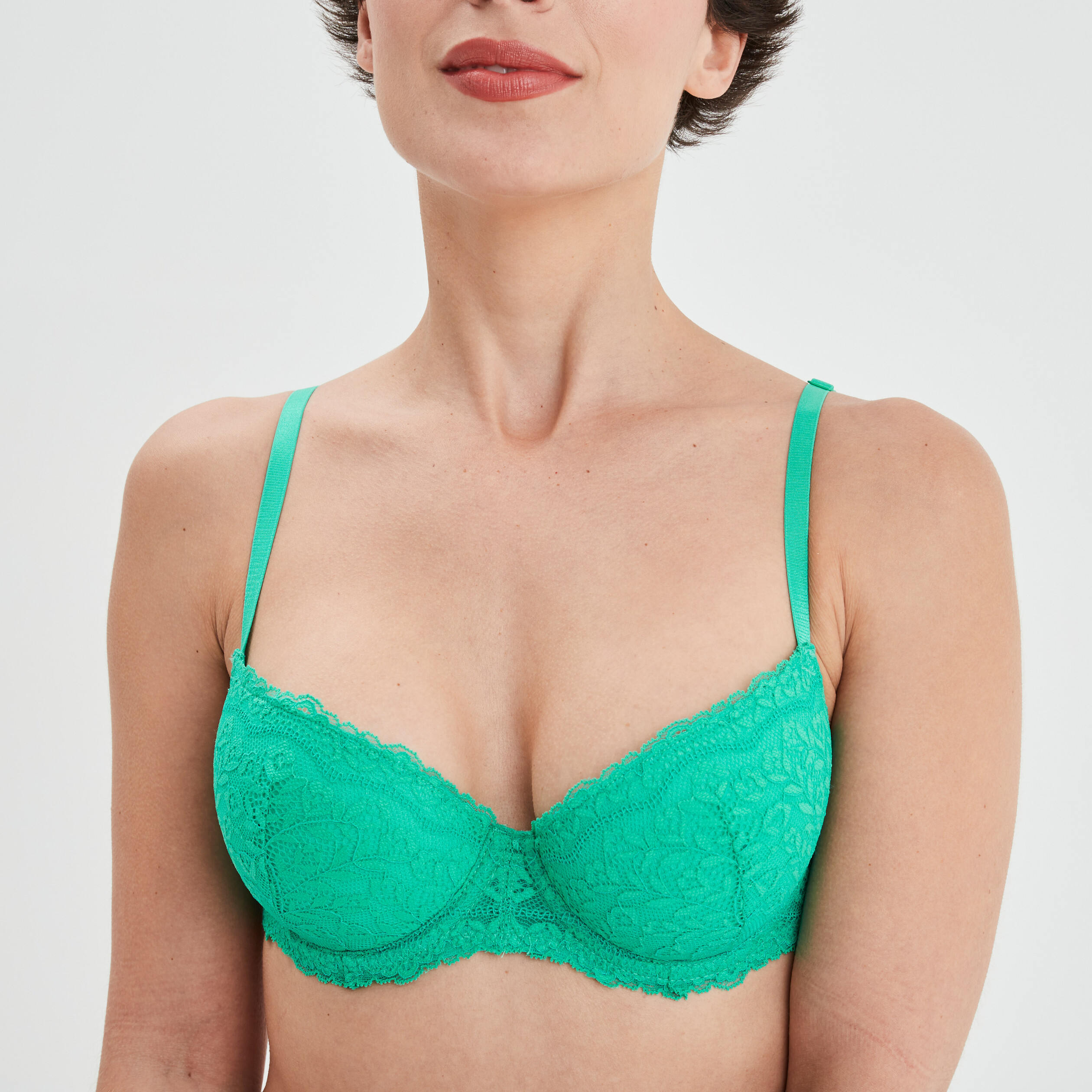 Soutien-gorge corbeille micro dentelle vert menthe femme