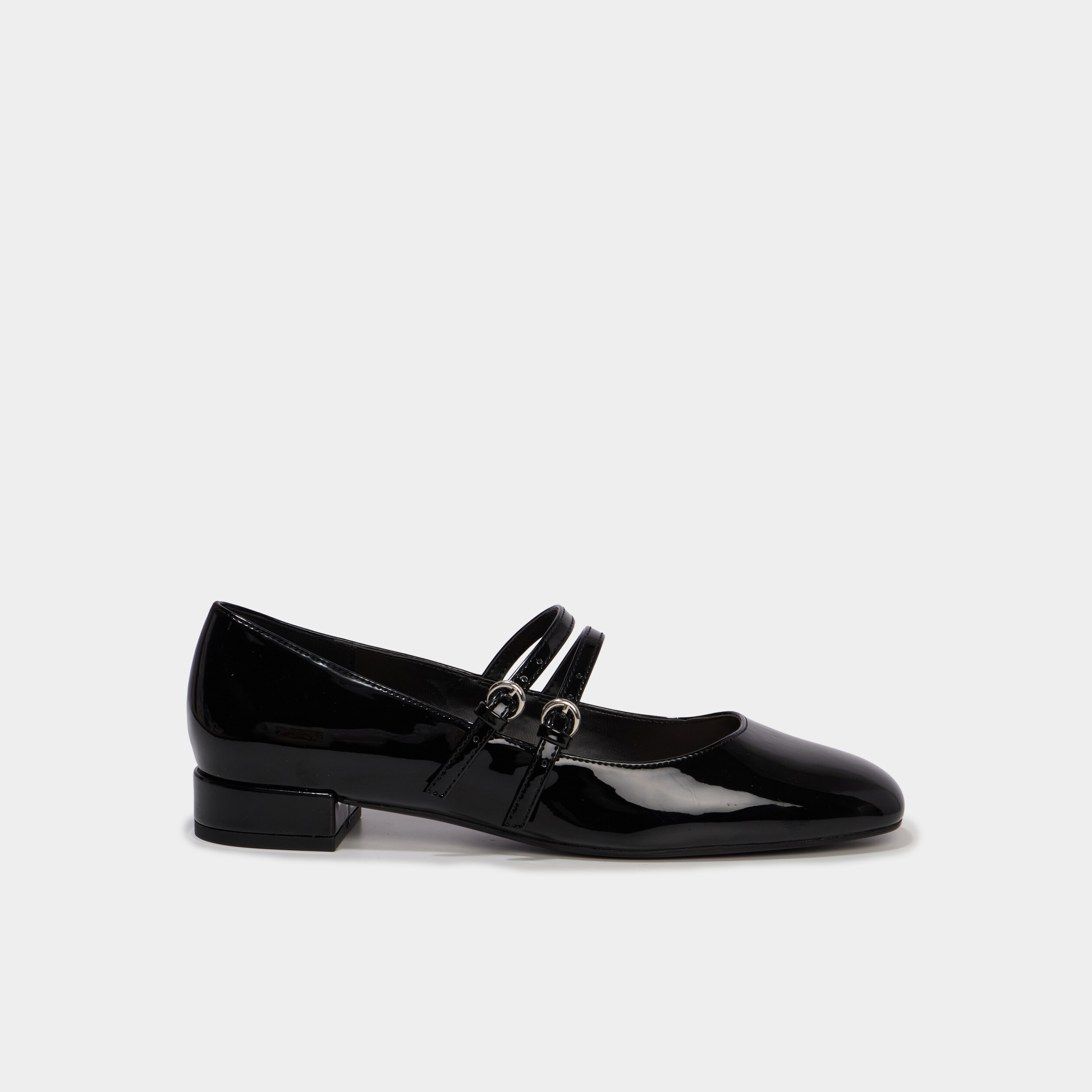Ballerines vernies bouts carr&eacute;s noir femme