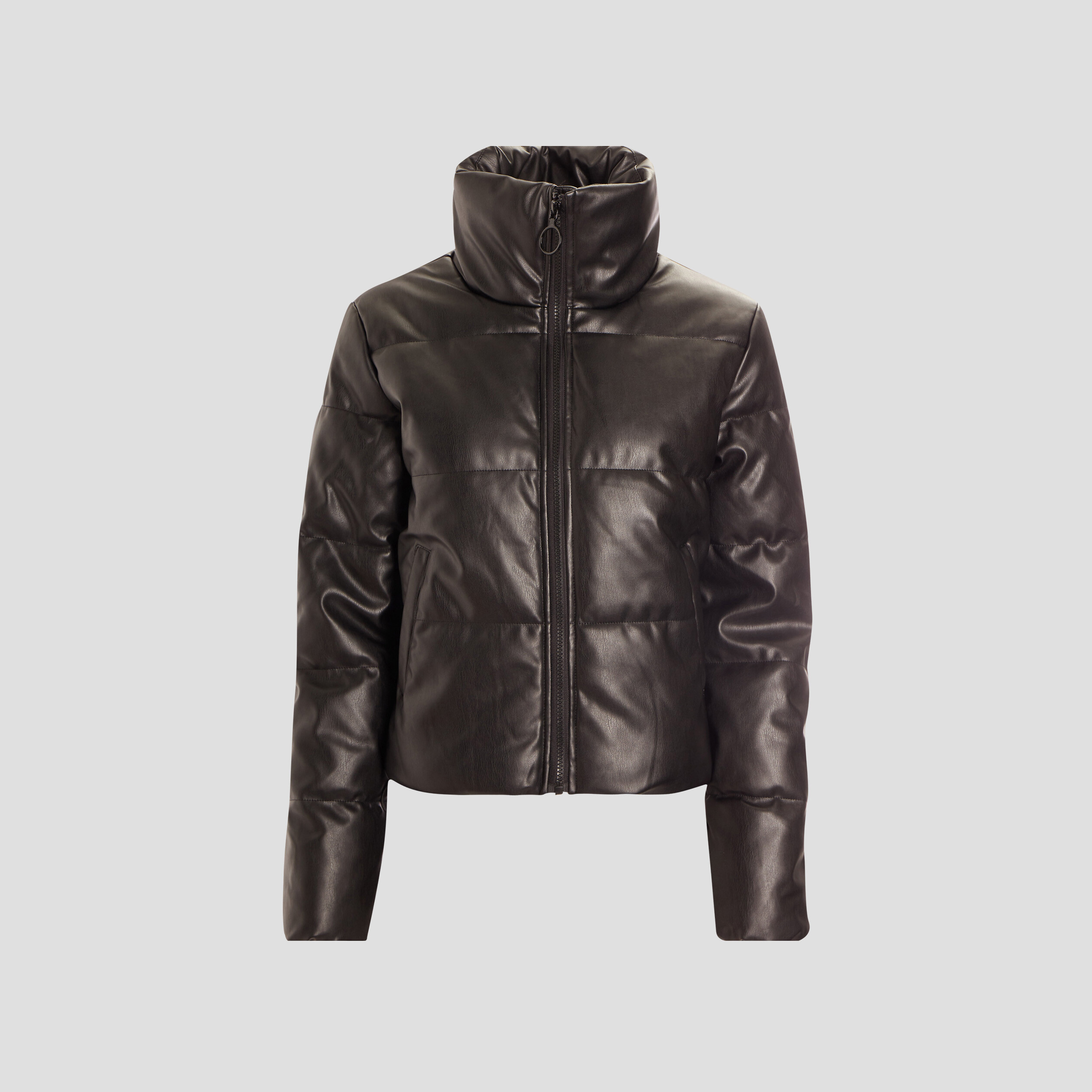 Doudoune droite simili cuir noir femme