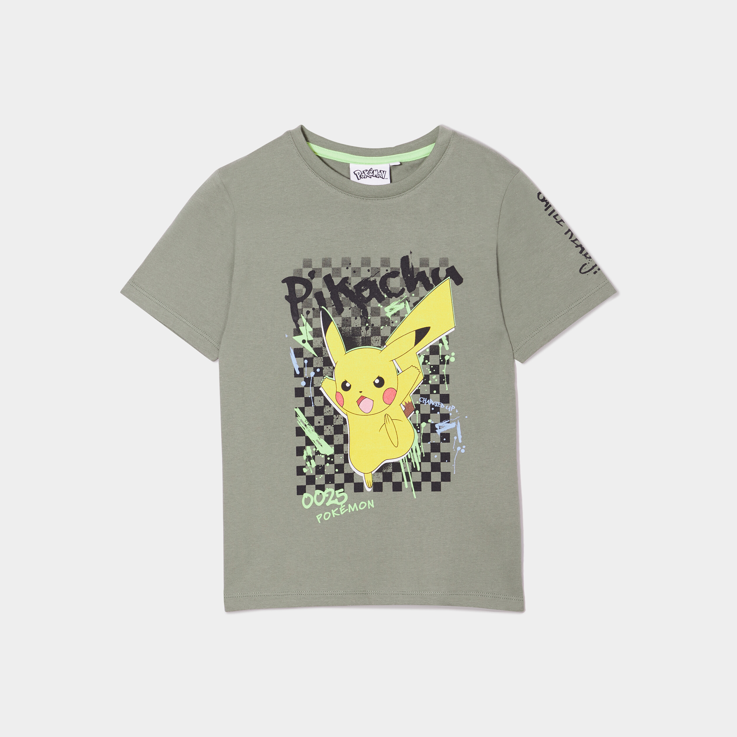 t shirt manches courtes pokemon pikachu vert kaki garcon T-shirt manches courtes Pokémon Pikachu vert kaki garçon