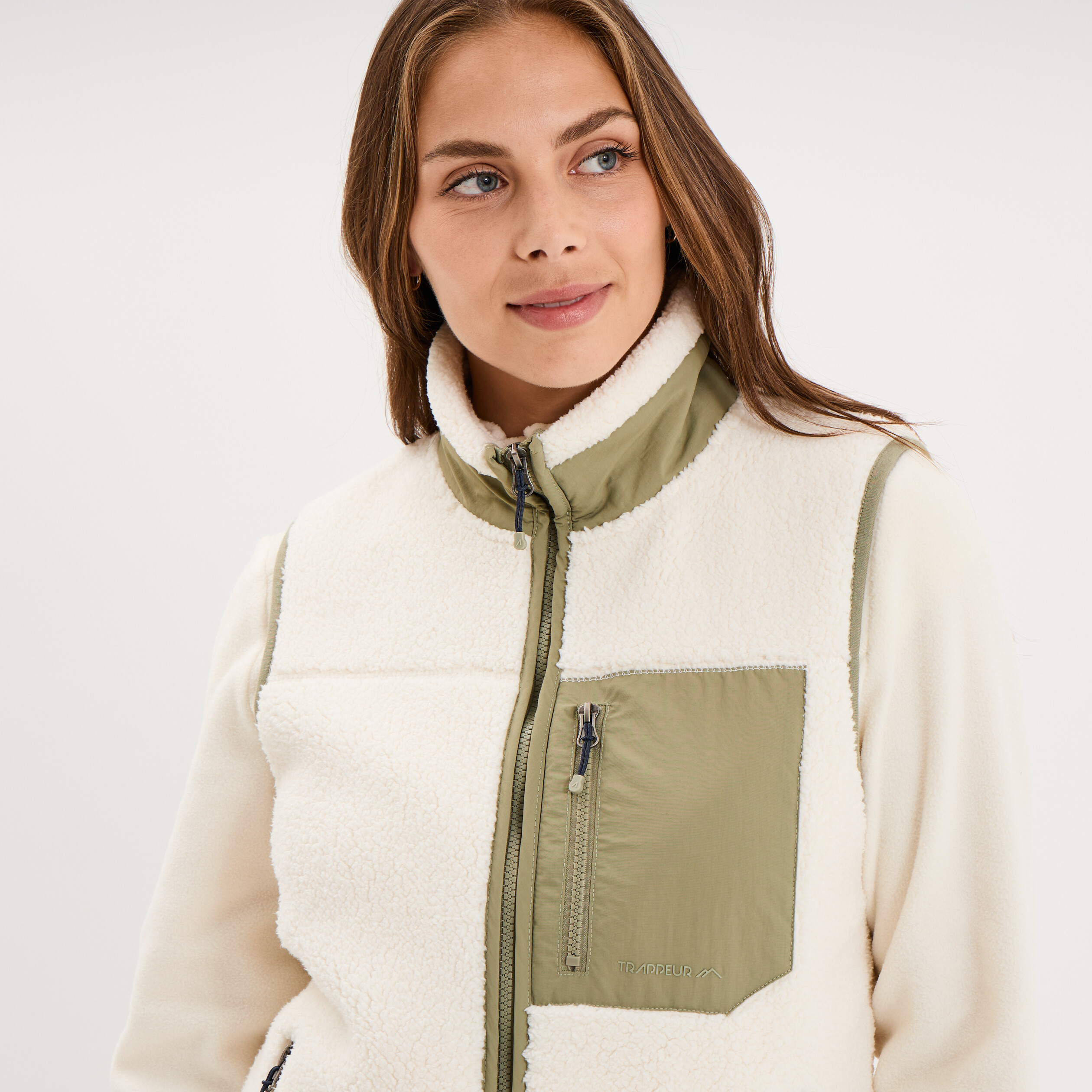 Gilet polaire col montant sans manches blanc femme