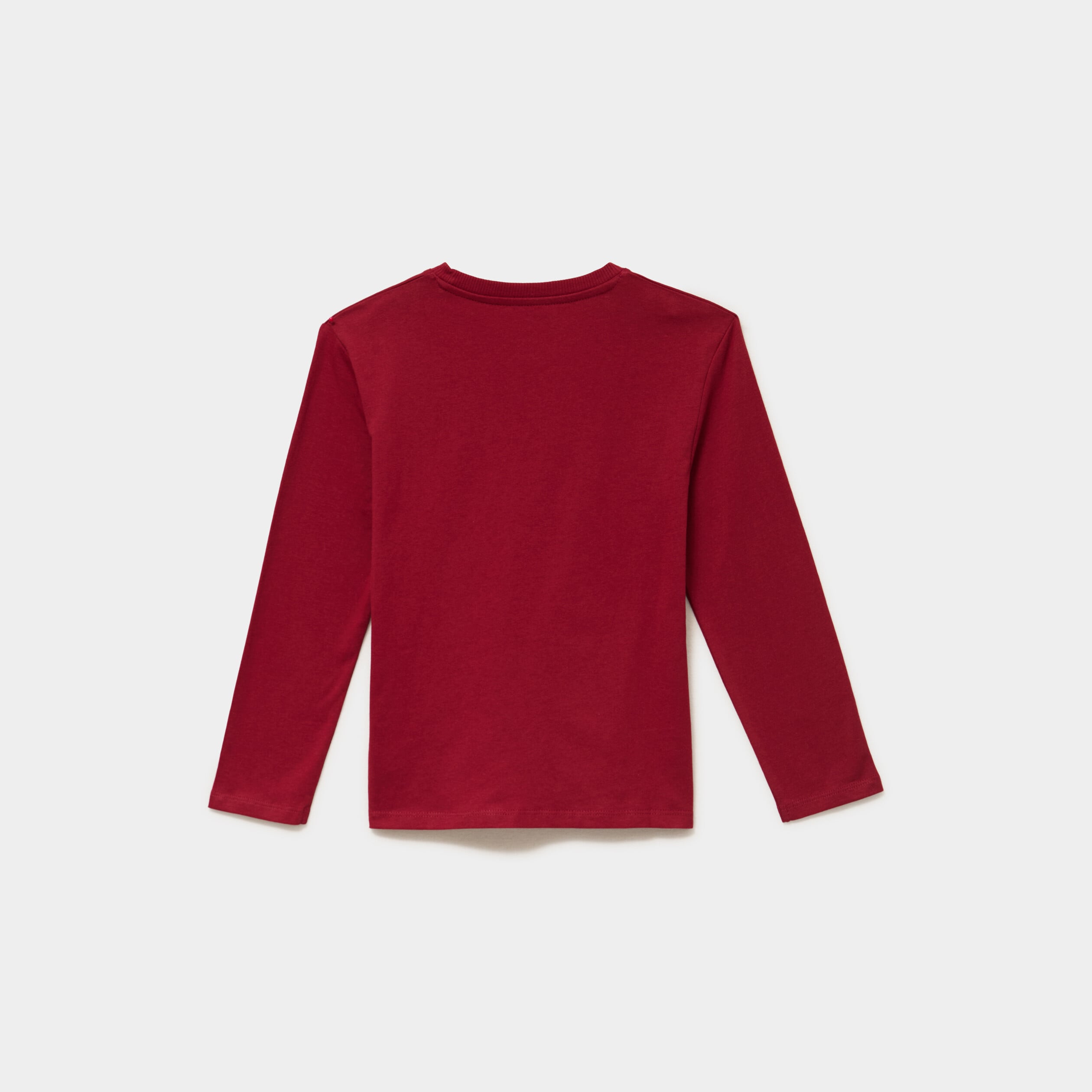 T-shirt manches longues coton rouge fonc&eacute; gar&ccedil;on