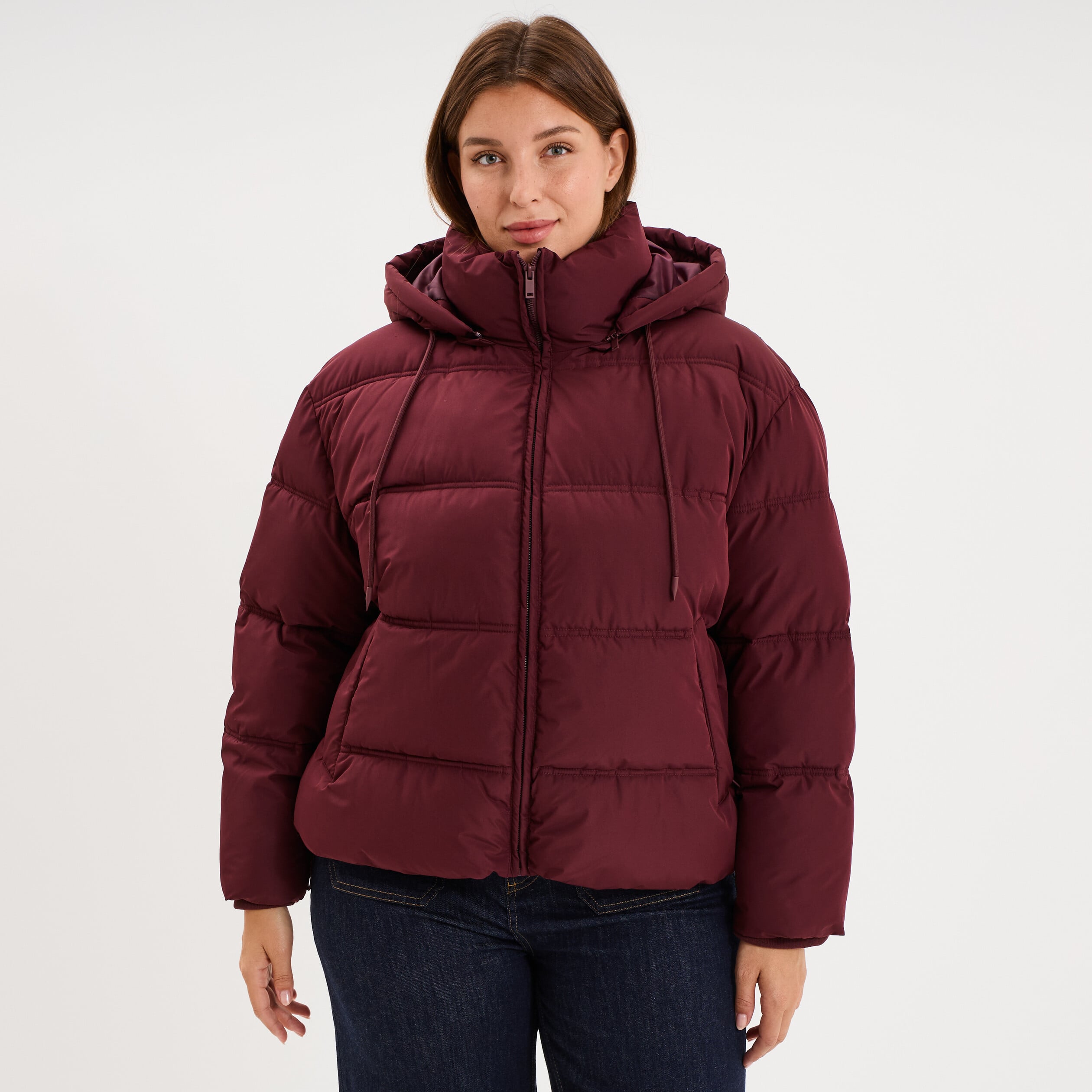 Doudoune &agrave; capuche oversize zipp&eacute;e violet fonc&eacute; femme grande taille