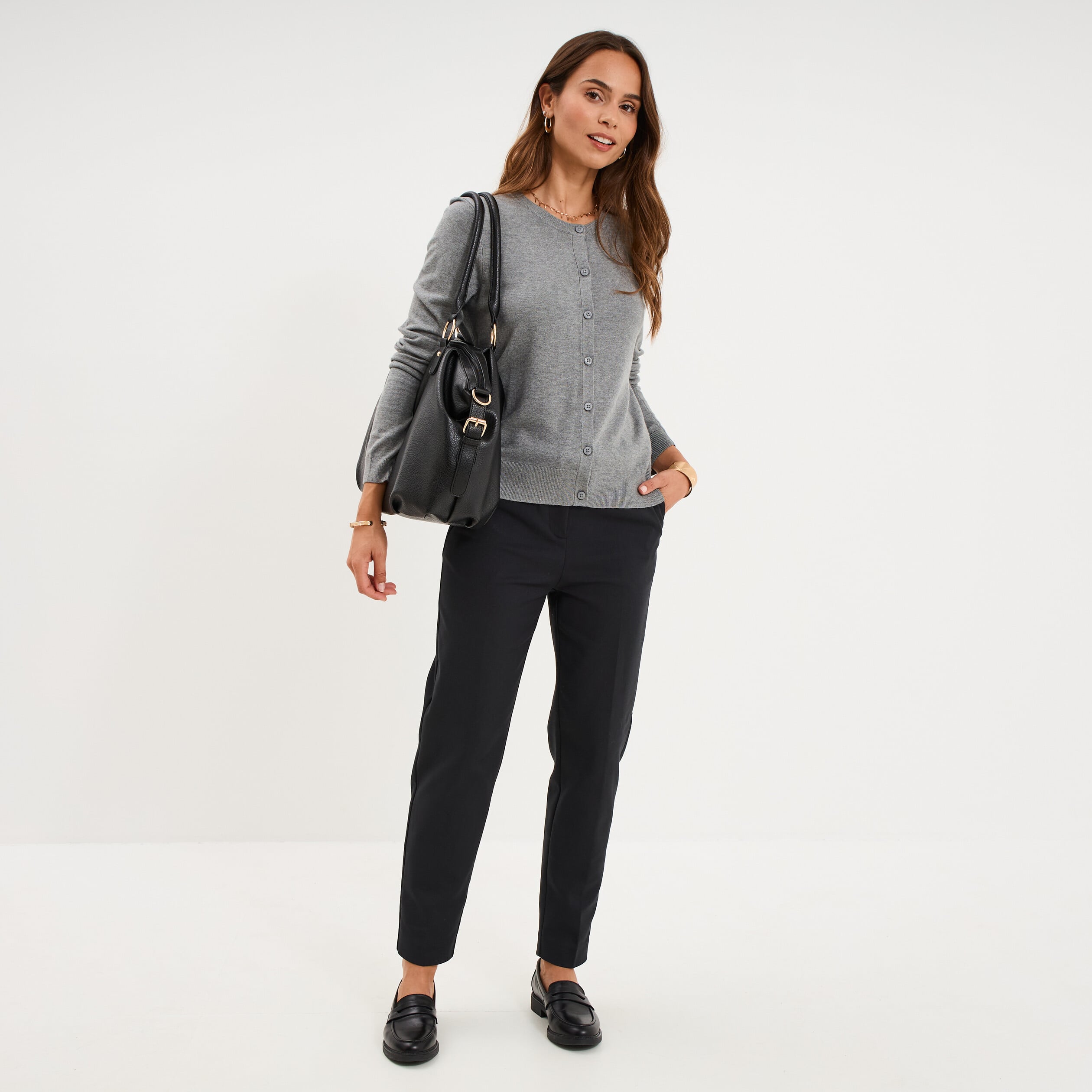 Pantalon chino ceinture amovible noir femme