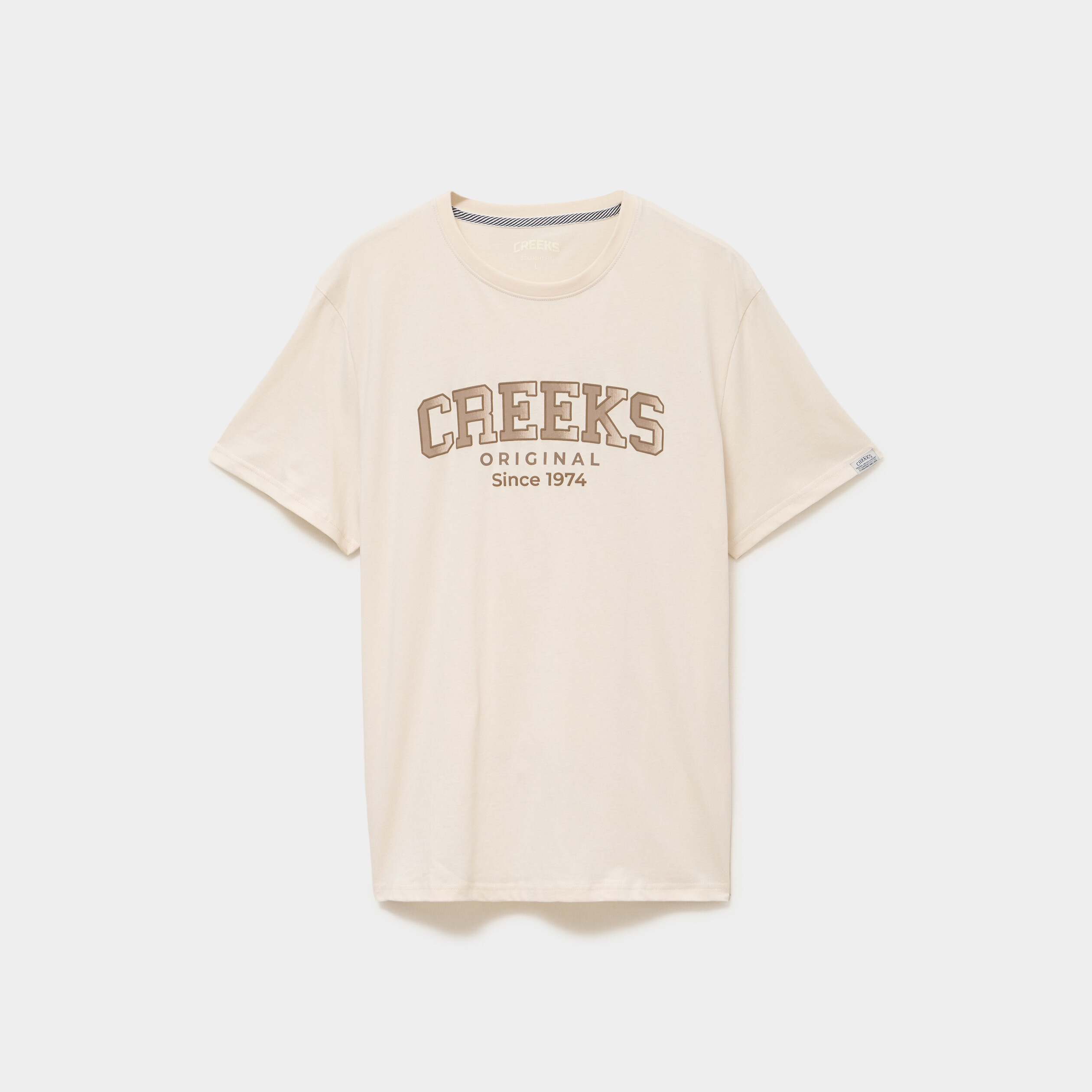 T-shirt col rond manches courtes coton ecru homme