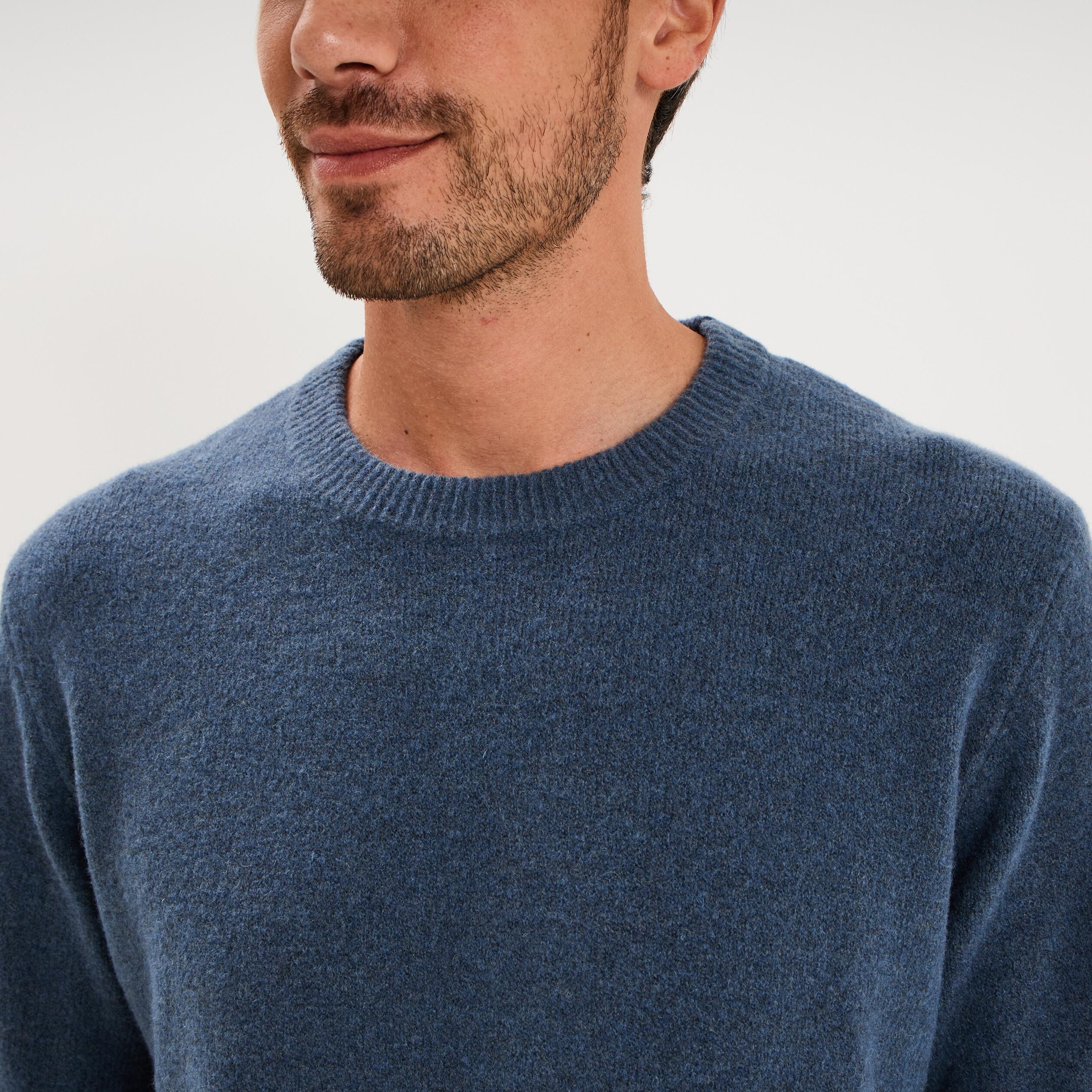Pull col rond manches longues bleu gris homme