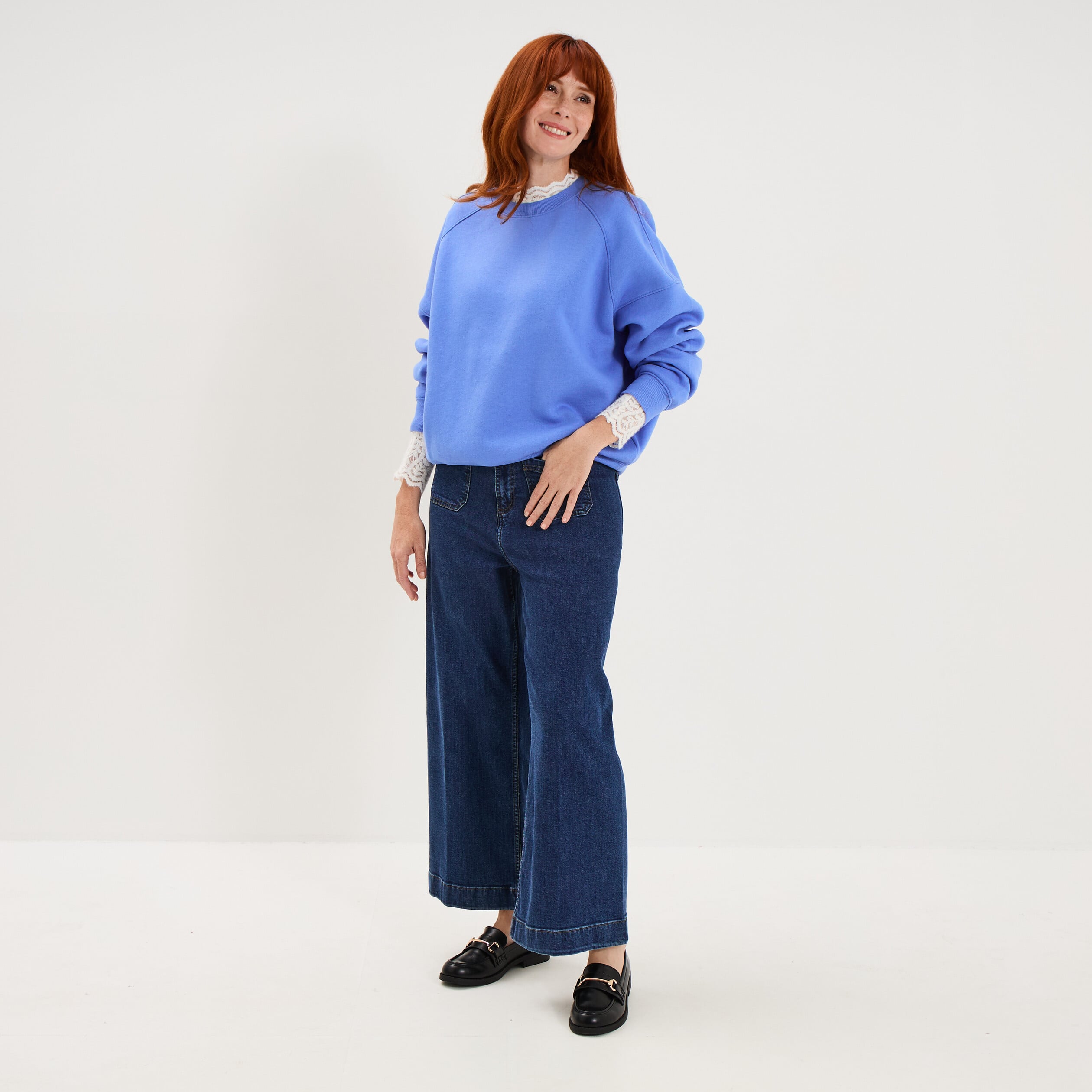 Sweat col rond oversize manches longues bleu electrique femme