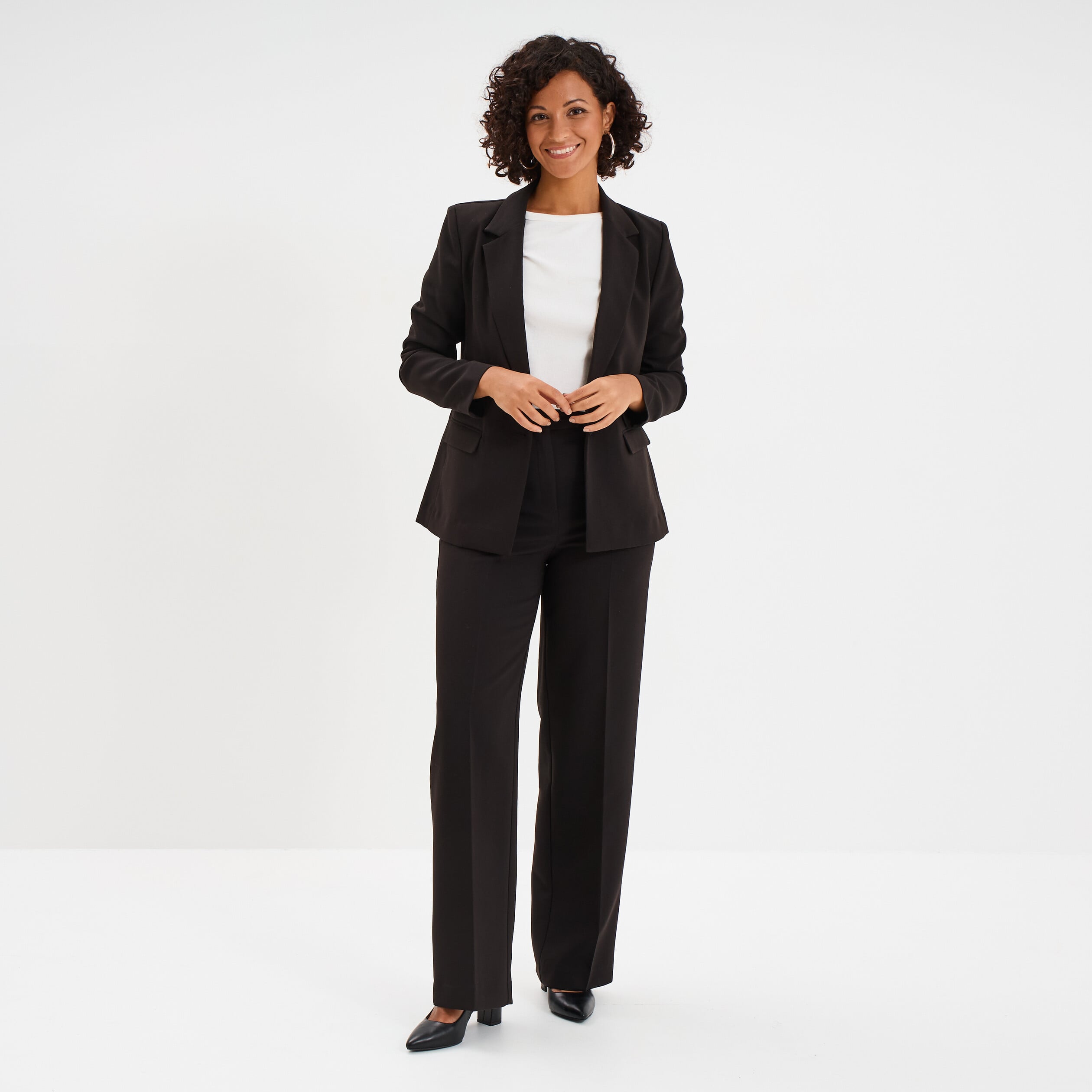 Veste blazer droite manches longues noir femme