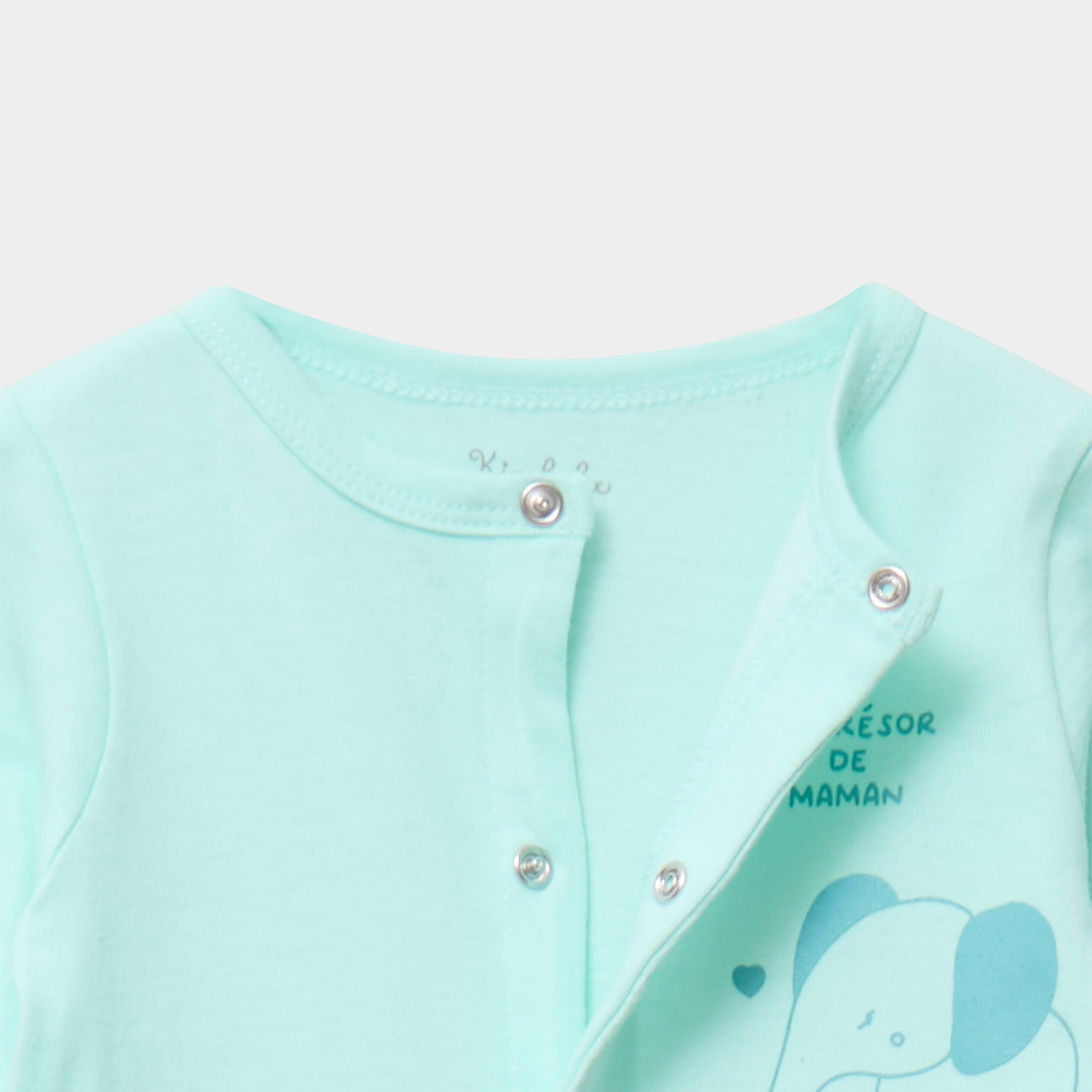Dors-bien coton velours manches longues vert turquoise b&eacute;b&eacute;