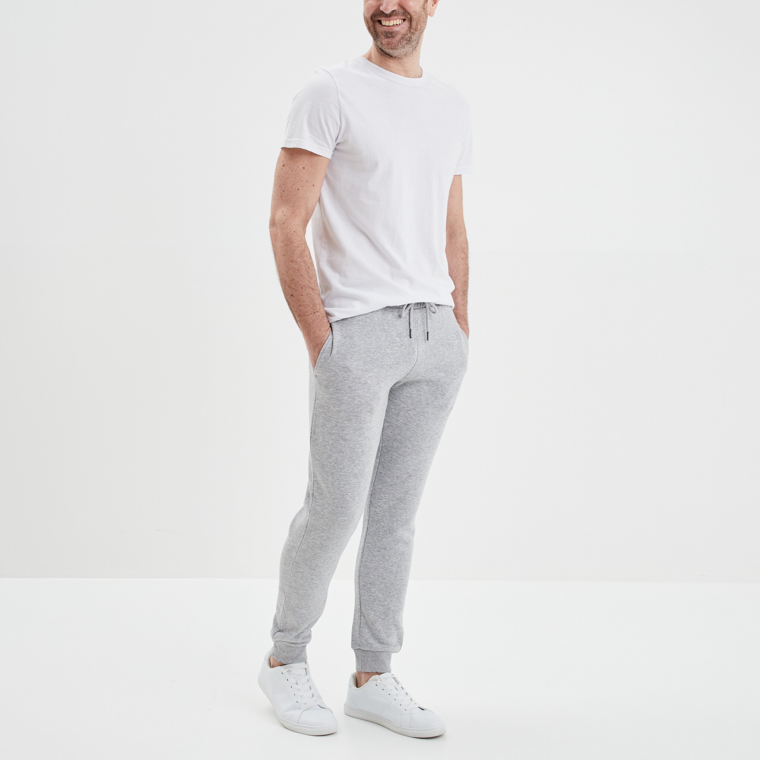 Jogging droit molleton gris homme