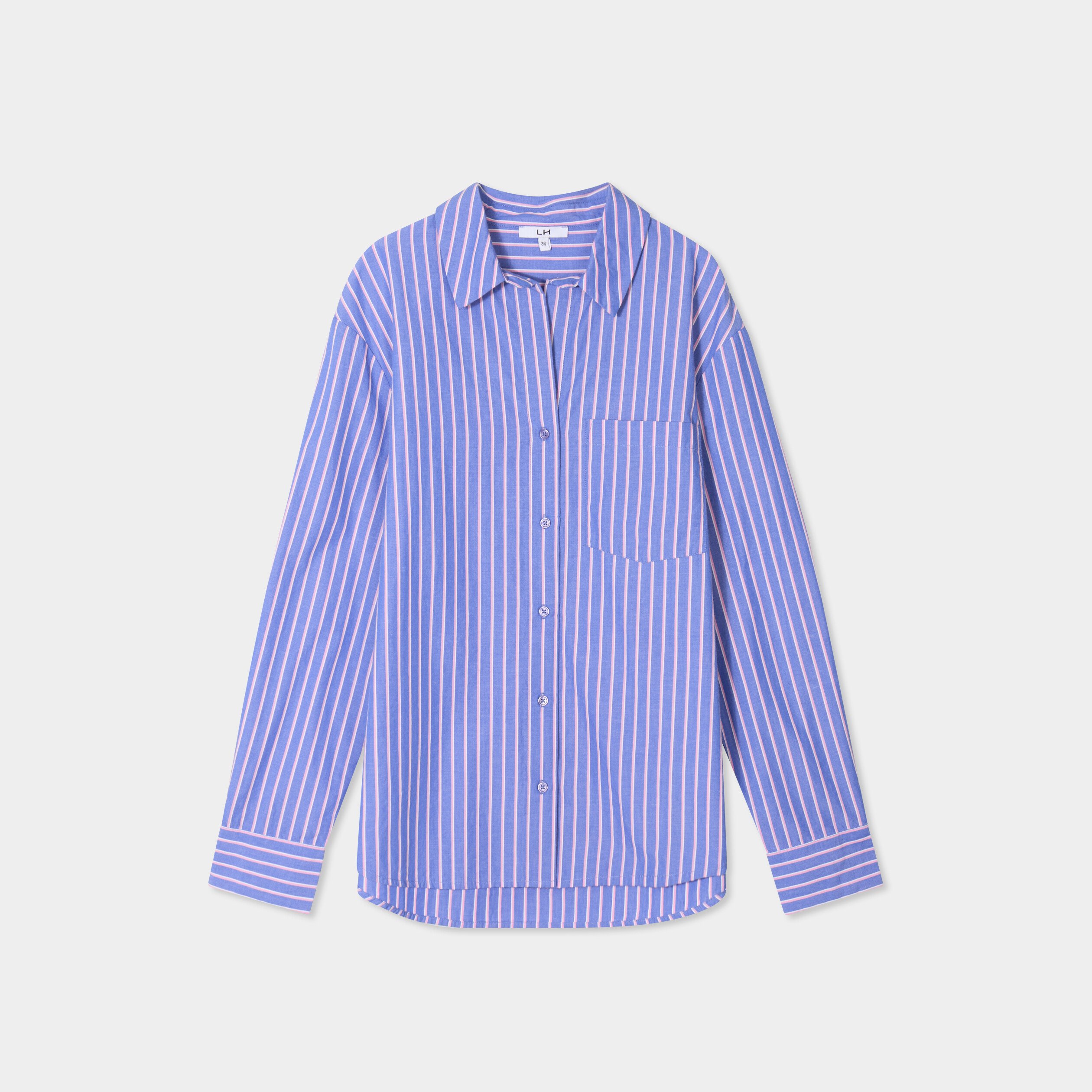 chemise oversize 1 poche coton bleu electrique femme Chemise oversize 1 poche coton bleu electrique femme