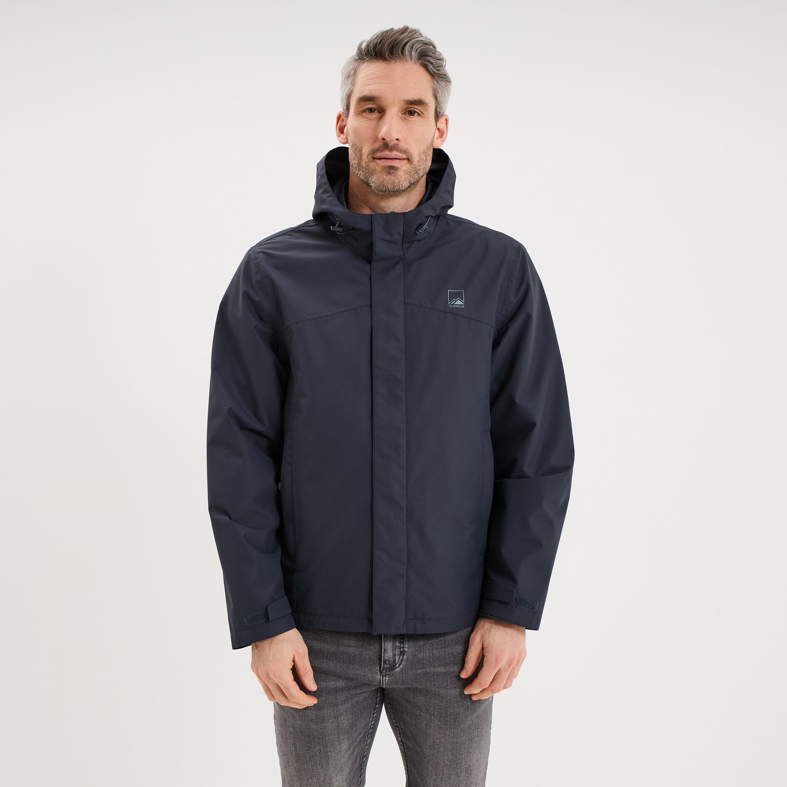 Blouson coupe-vent imperm&eacute;able &agrave; capuche bleu fonc&eacute; homme