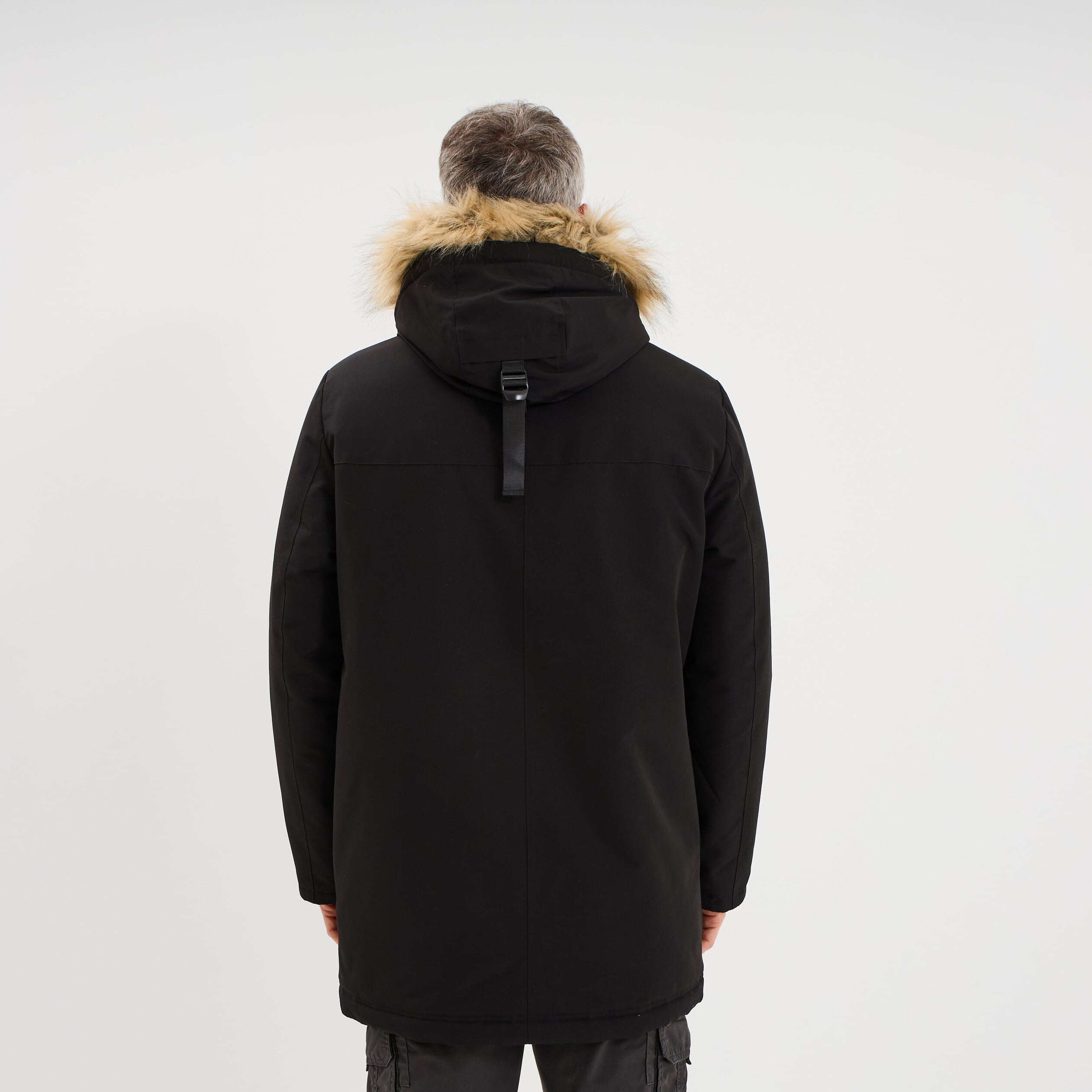Parka &agrave; capuche fausse fourrure noir homme