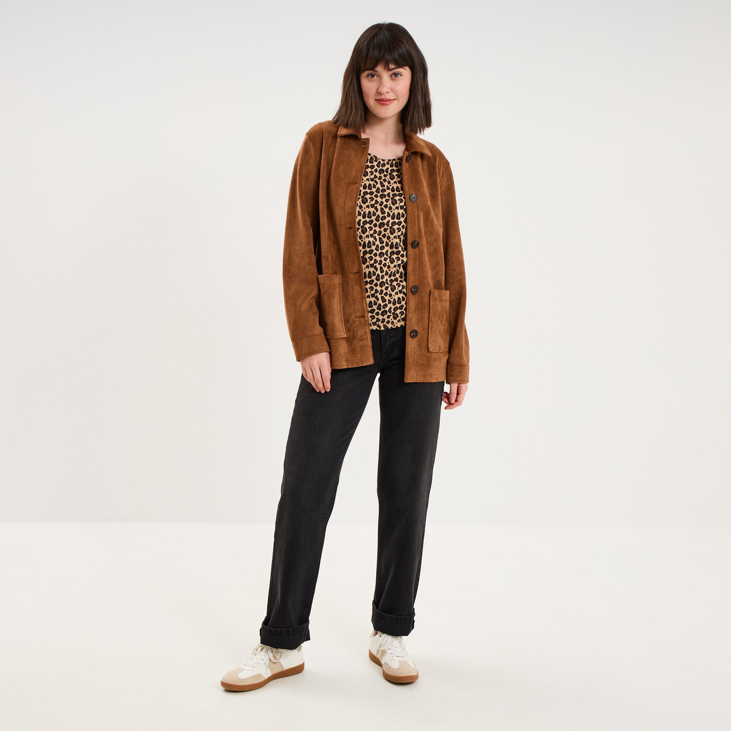 T-shirt coton imprim&eacute; coupe ajust&eacute;e beige femme