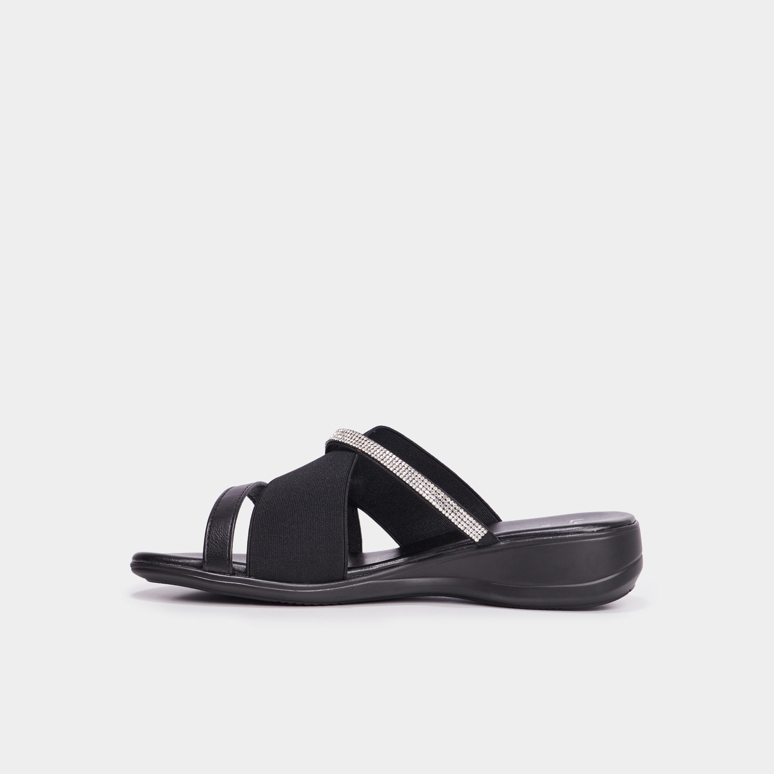 Mules brides crois&eacute;es &agrave; strass noir femme