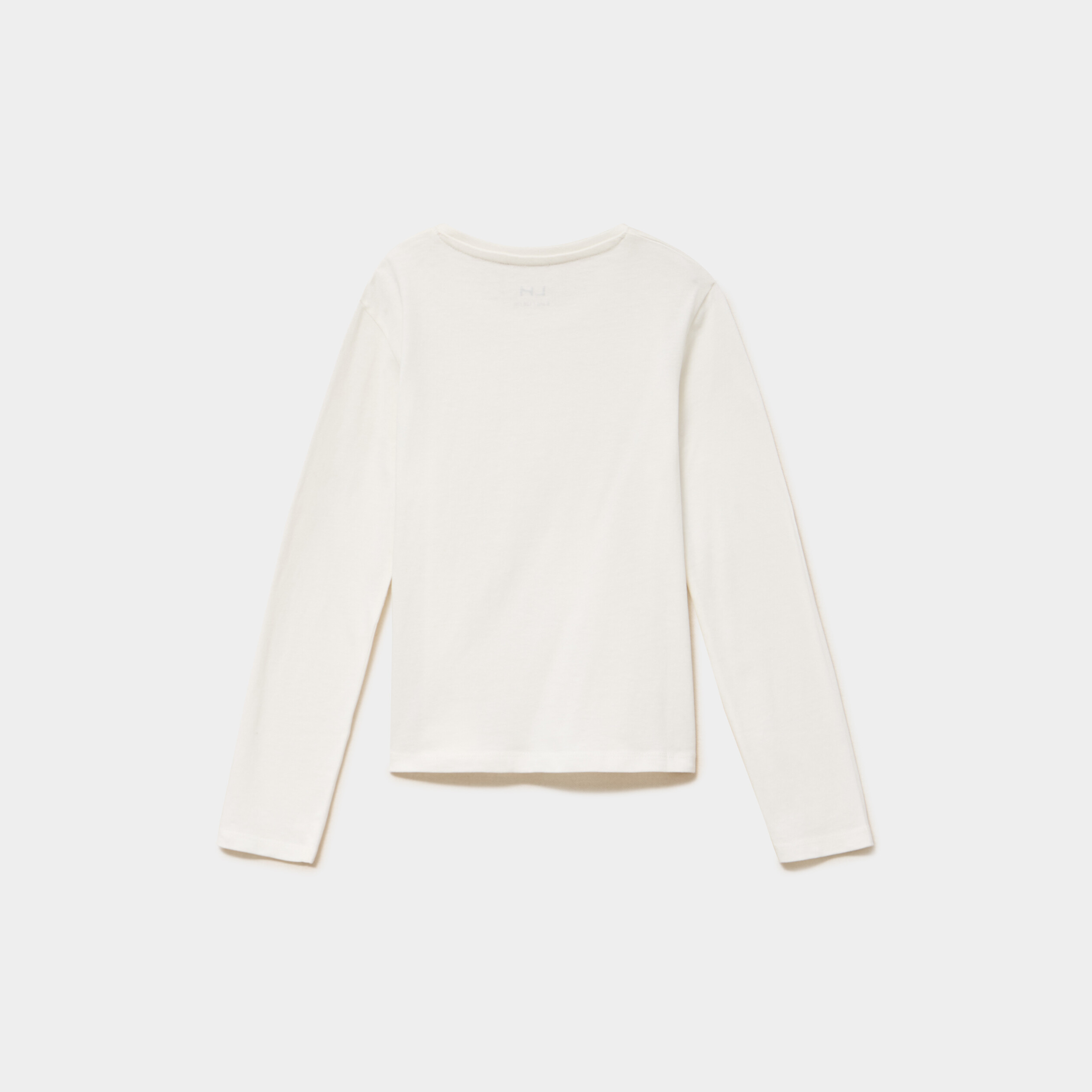 T-shirt col rond manches longues coton ivoire fille