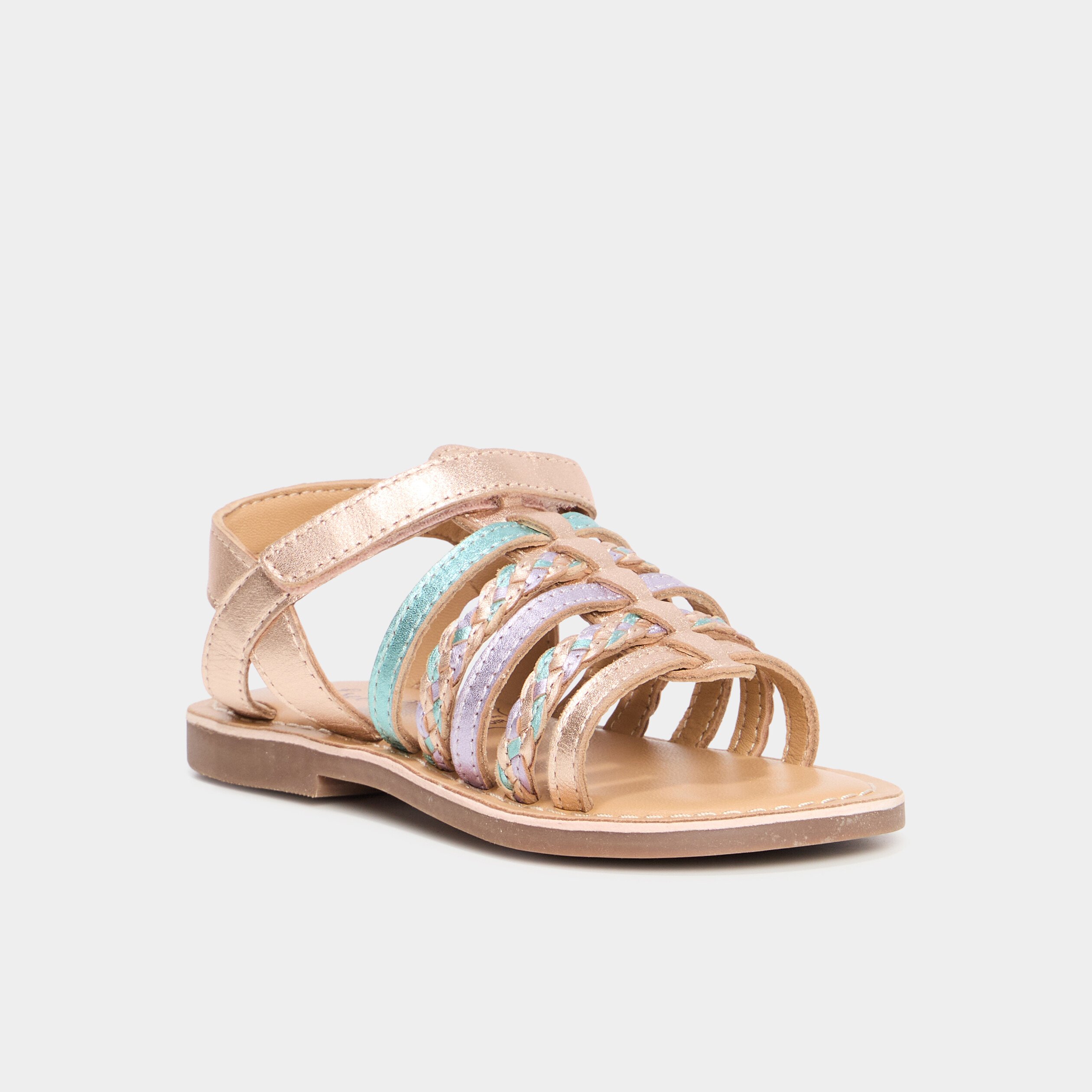 sandales brides tressees en cuir multicolore fille Sandales brides tressées en cuir multicolore fille