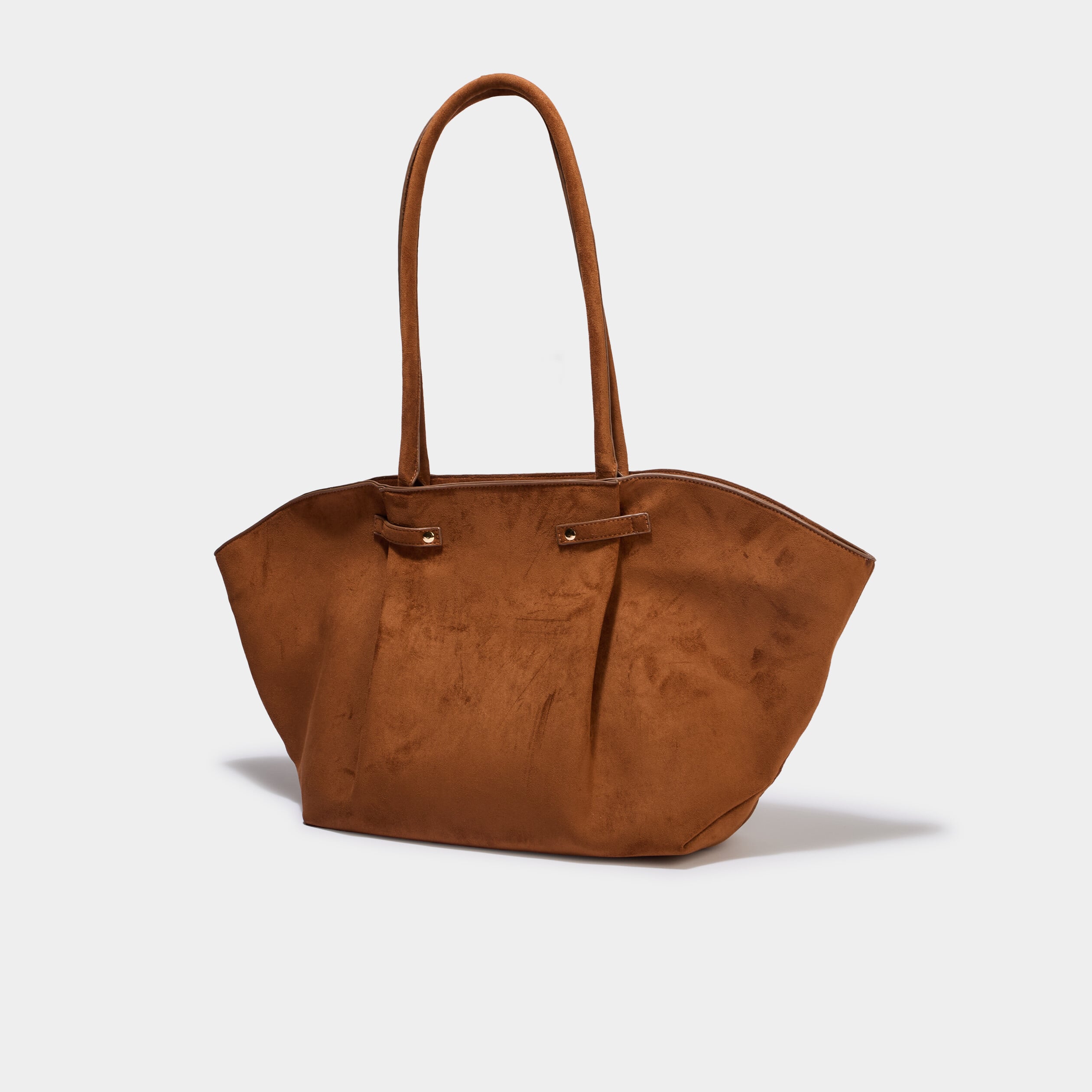 Sac cabas trap&egrave;ze effet su&eacute;dine camel femme